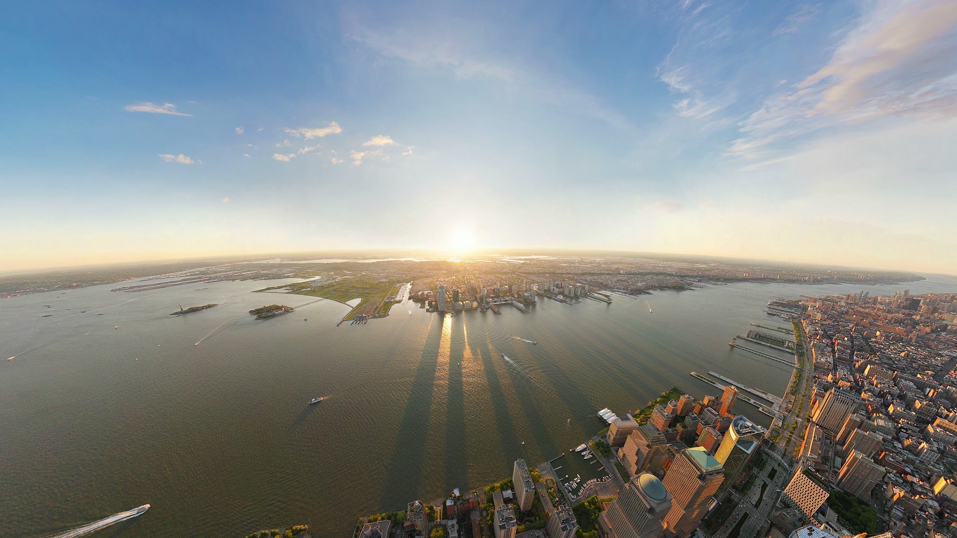 New York City cityscape at sunset over the river HD Wallpaper