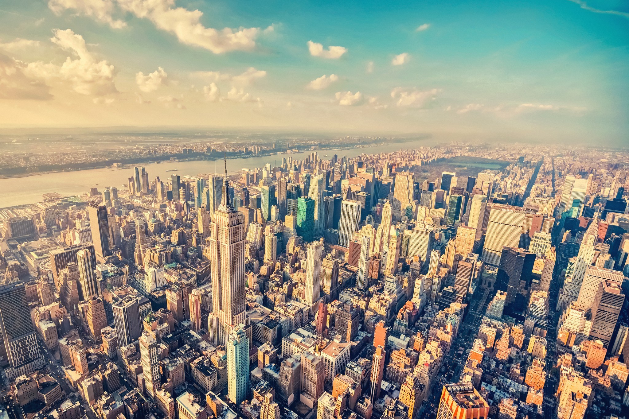 New York City aerial view with Empire State Building HD Wallpaper