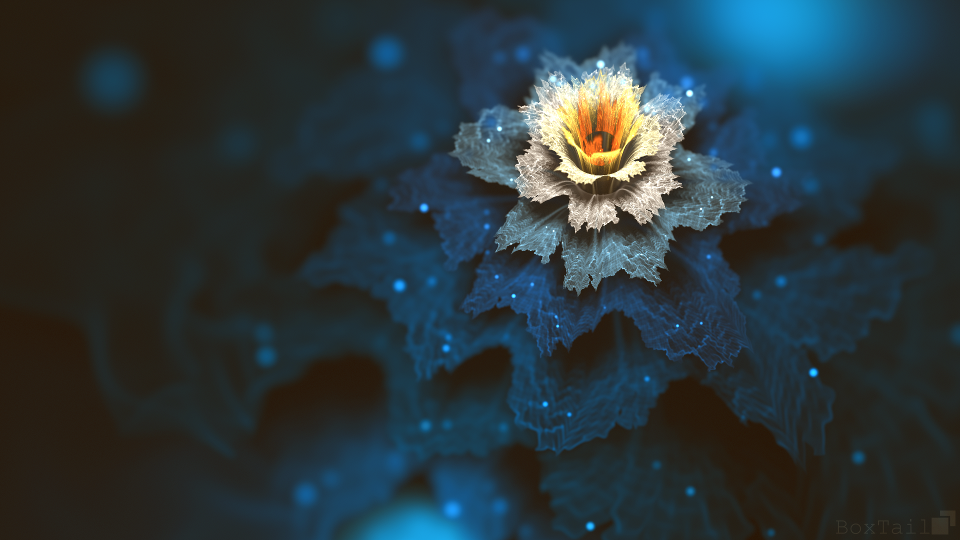 Abstract blue and yellow fractal flower with glowing particles HD Wallpaper