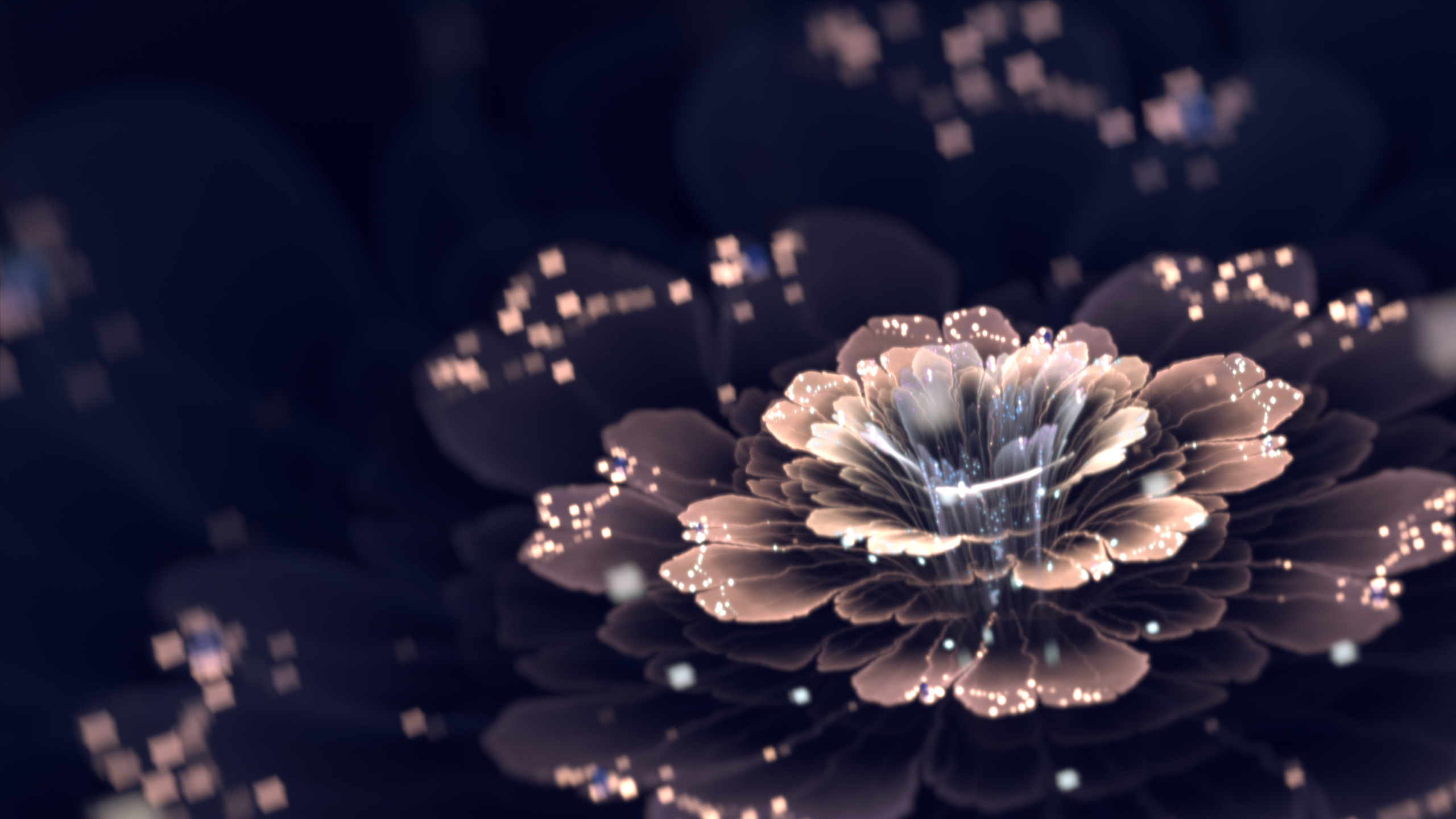 Fractal flower with glowing particles HD Wallpaper