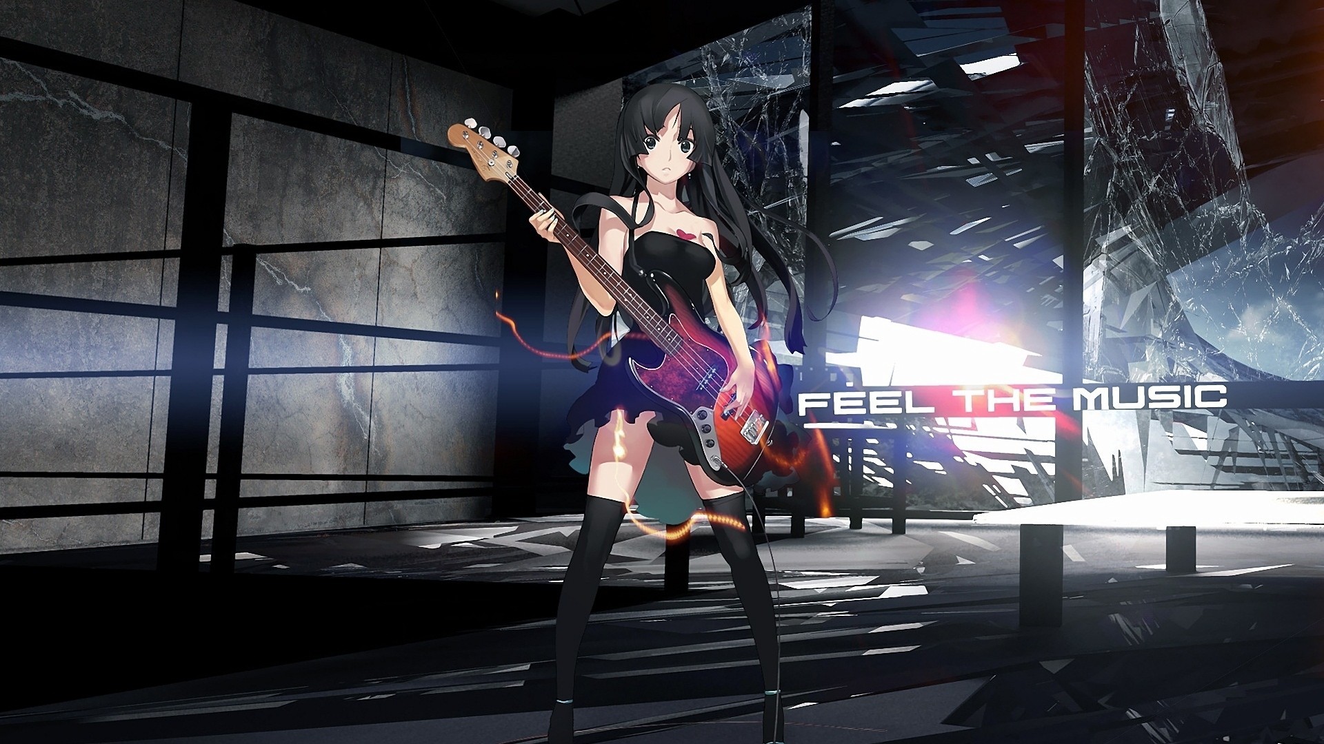Akiyama Mio from K-ON! playing a bass guitar HD Wallpaper