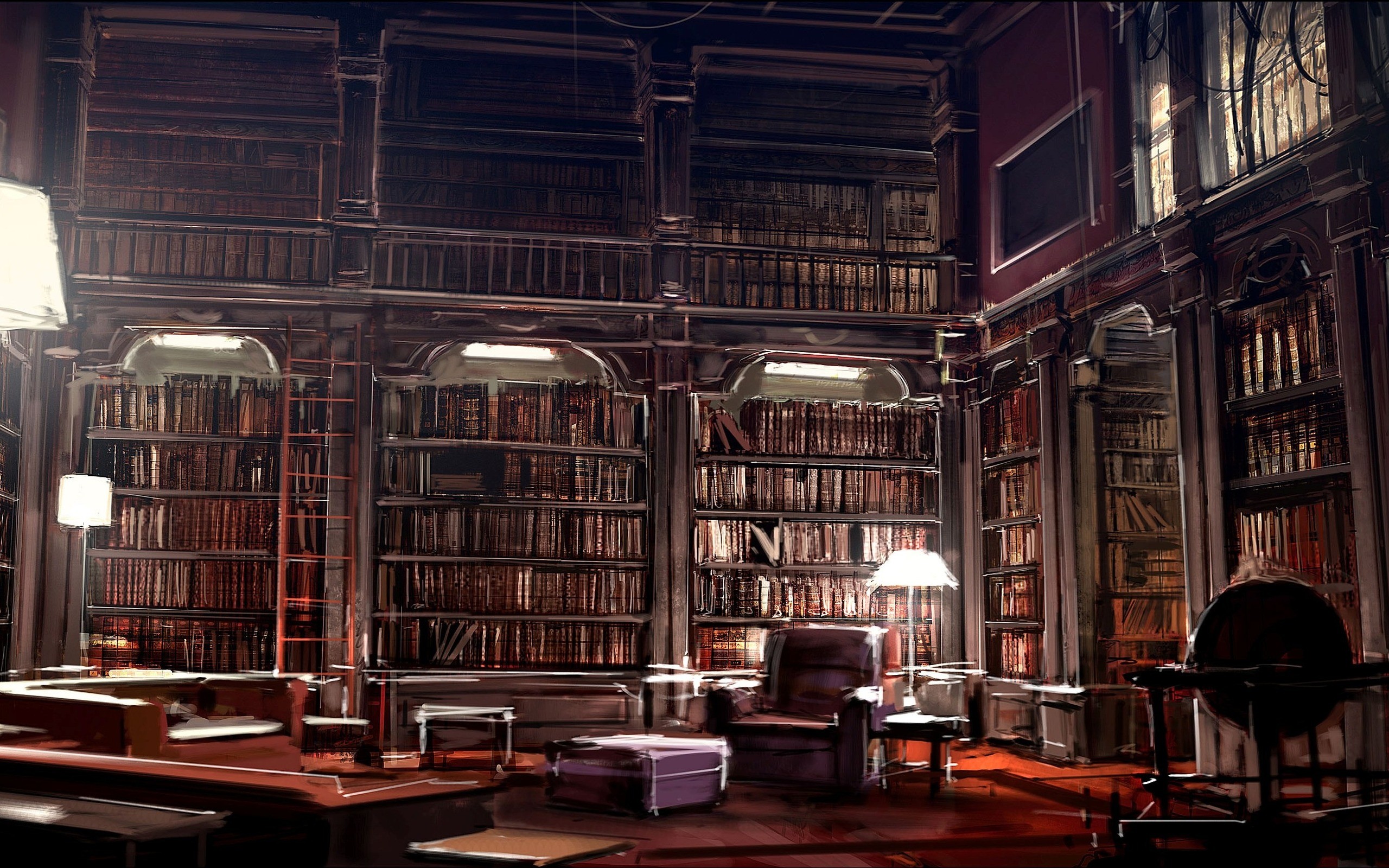 A grand library filled with books and antique furniture HD Wallpaper