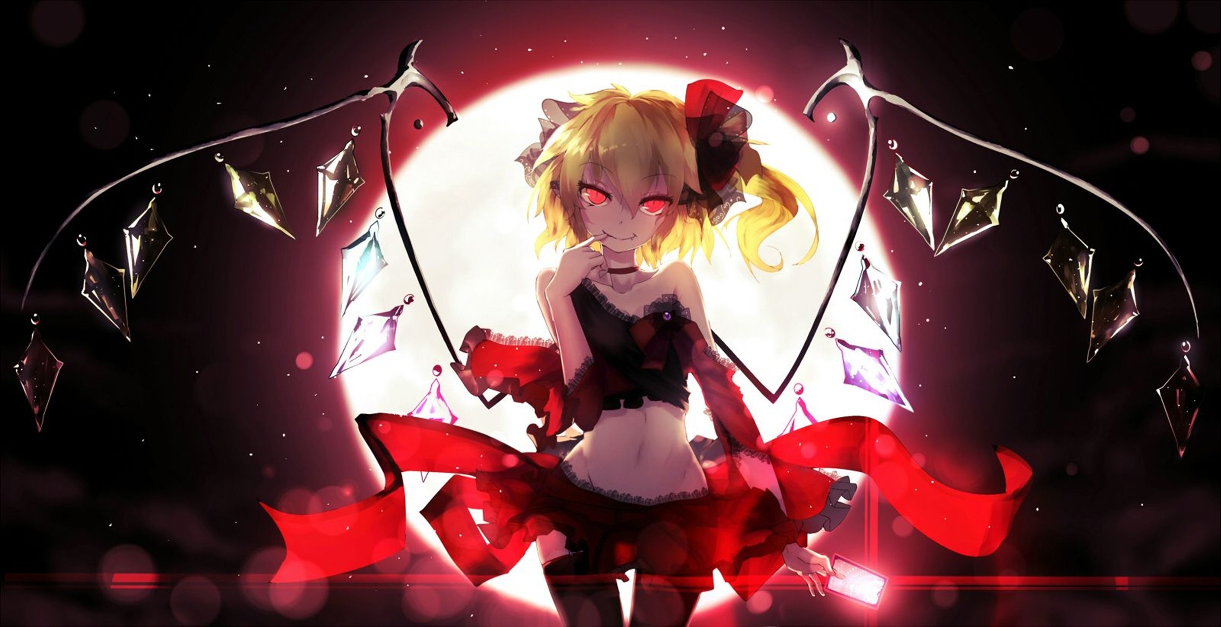 Flandre Scarlet with red ribbons and gems HD Wallpaper