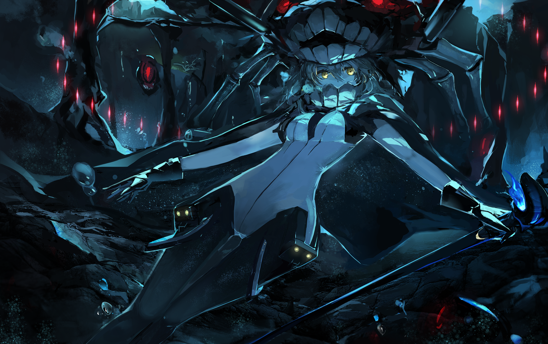 Kantai Collection anime girl with spider-like mechanical parts HD Wallpaper