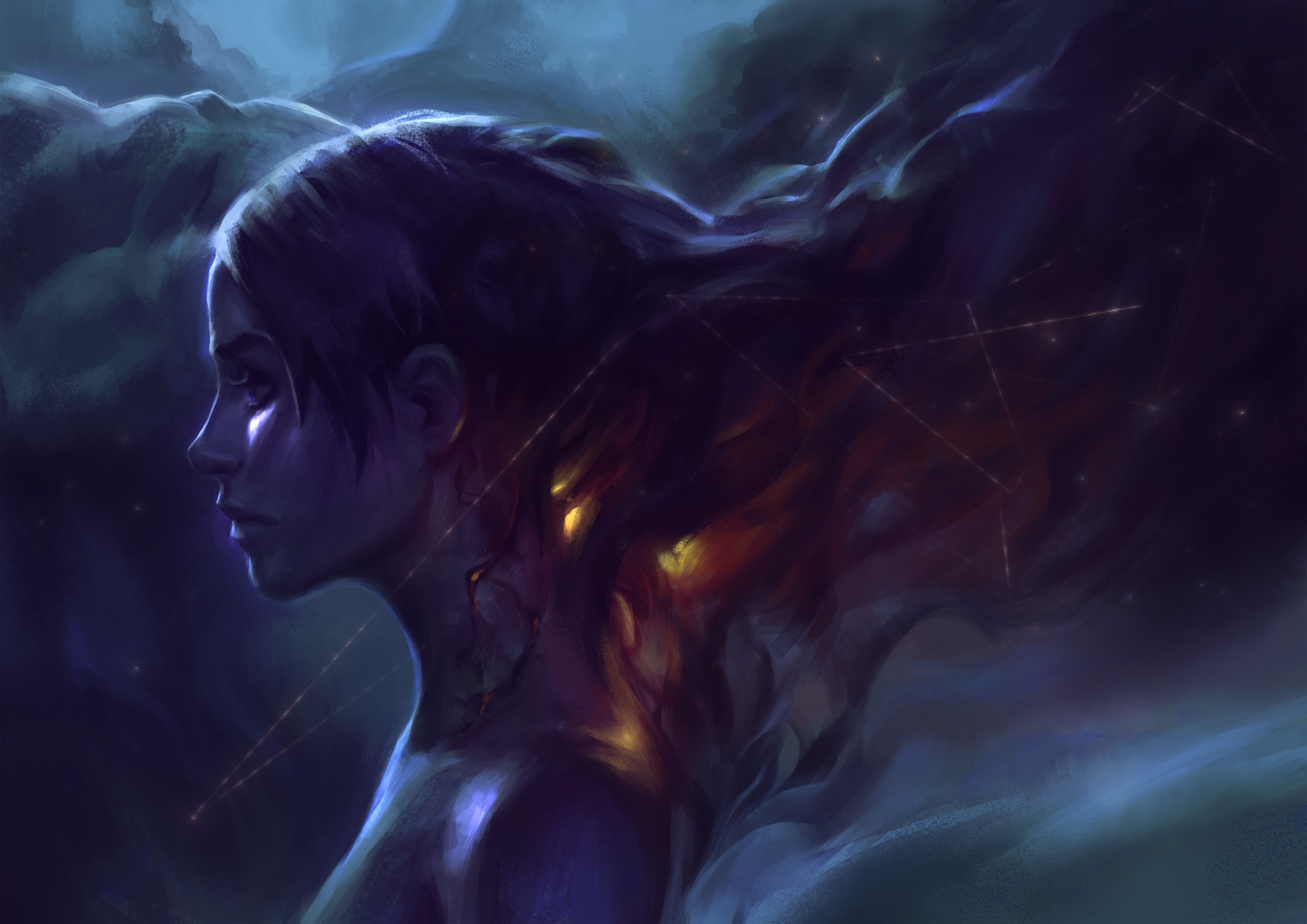 Fantasy art of a woman with flowing hair HD Wallpaper