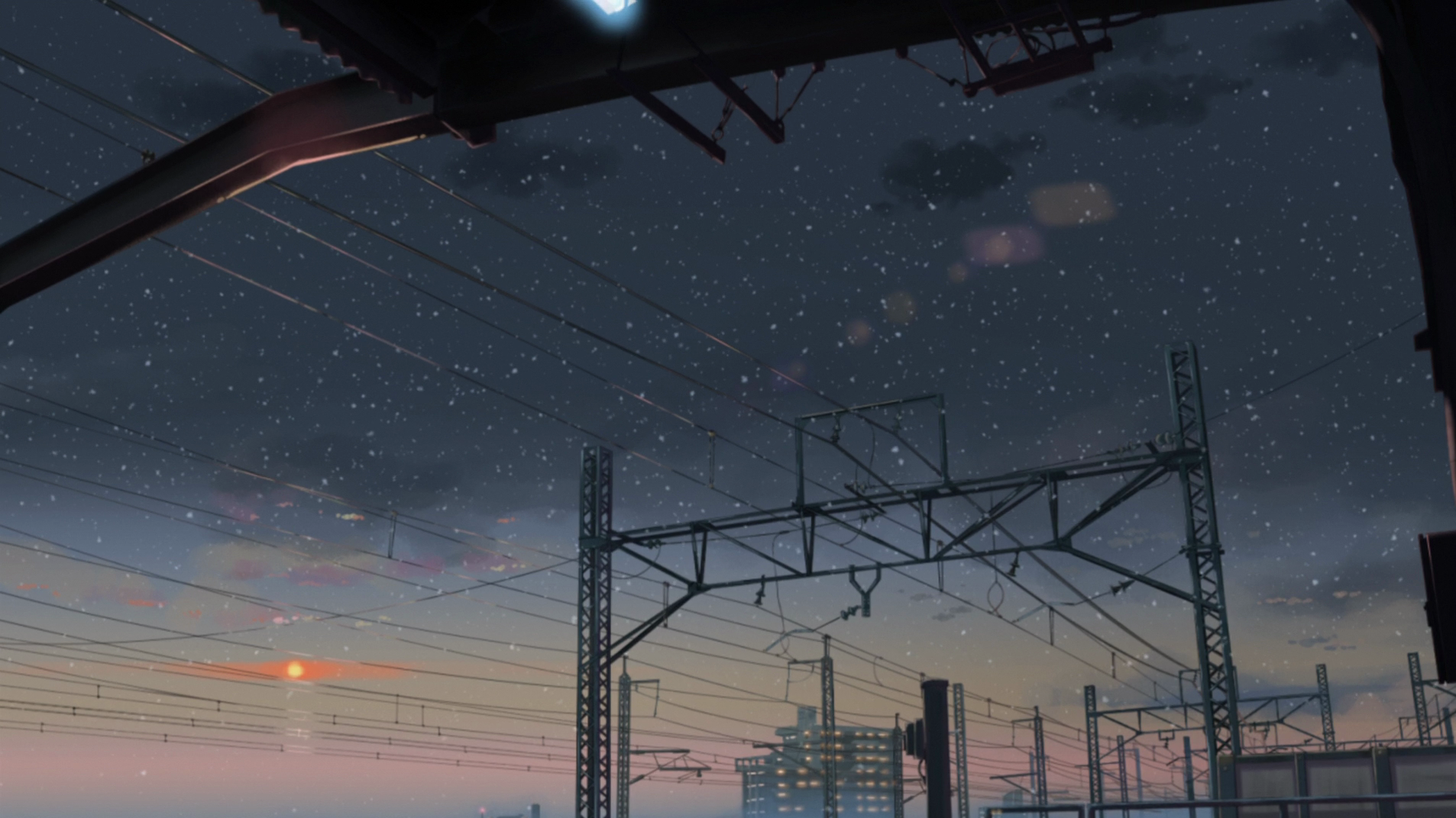 5 Centimeters Per Second Train Tracks at Dusk HD Wallpaper