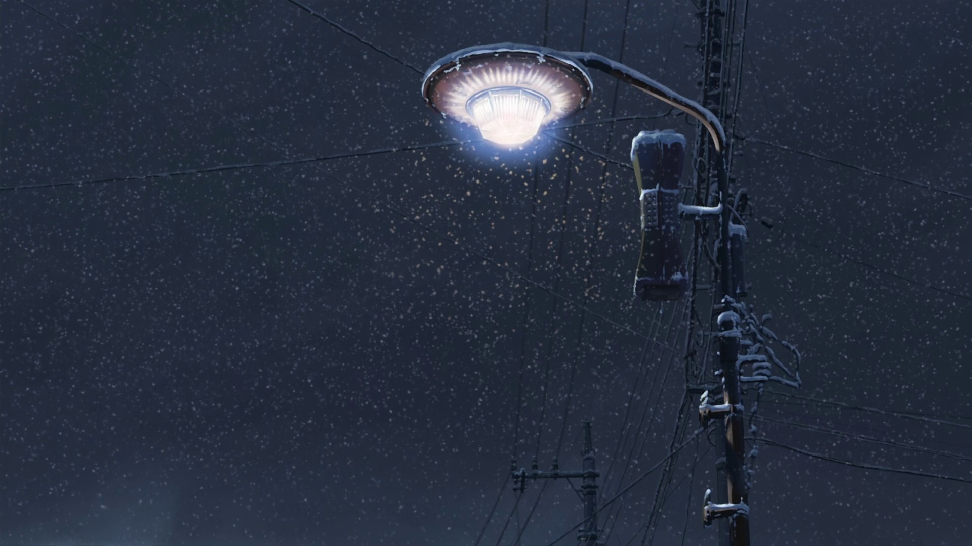 5 Centimeters Per Second anime street lamp at night HD Wallpaper