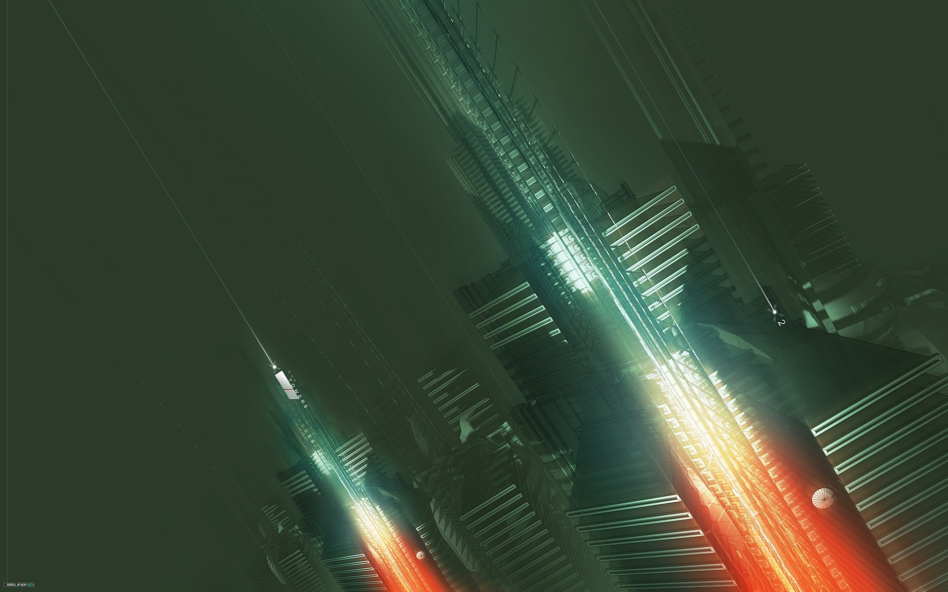 Abstract digital art with glowing structures HD Wallpaper