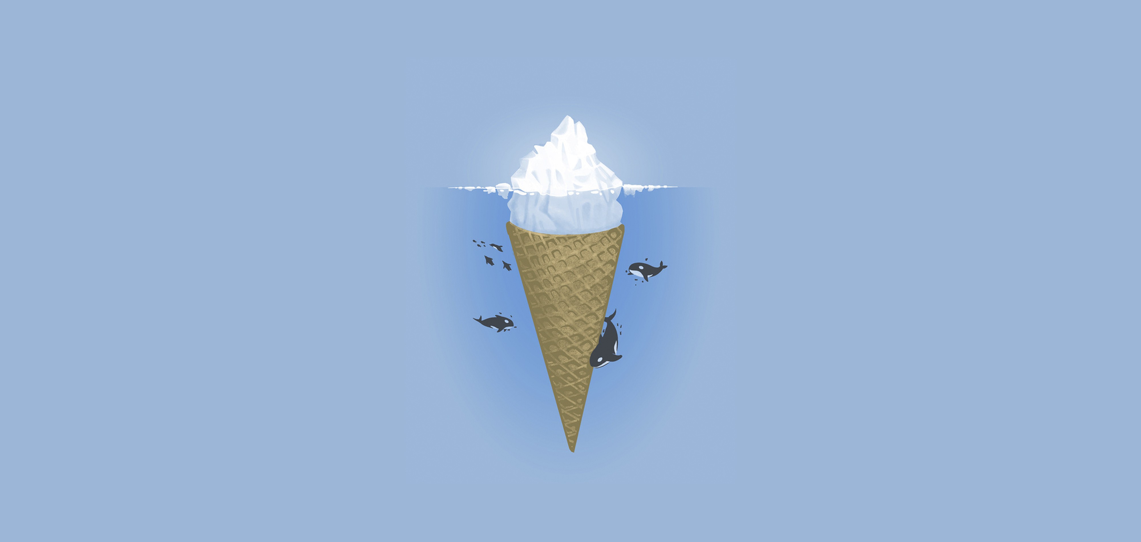 Minimalist ice cream cone iceberg with orcas HD Wallpaper