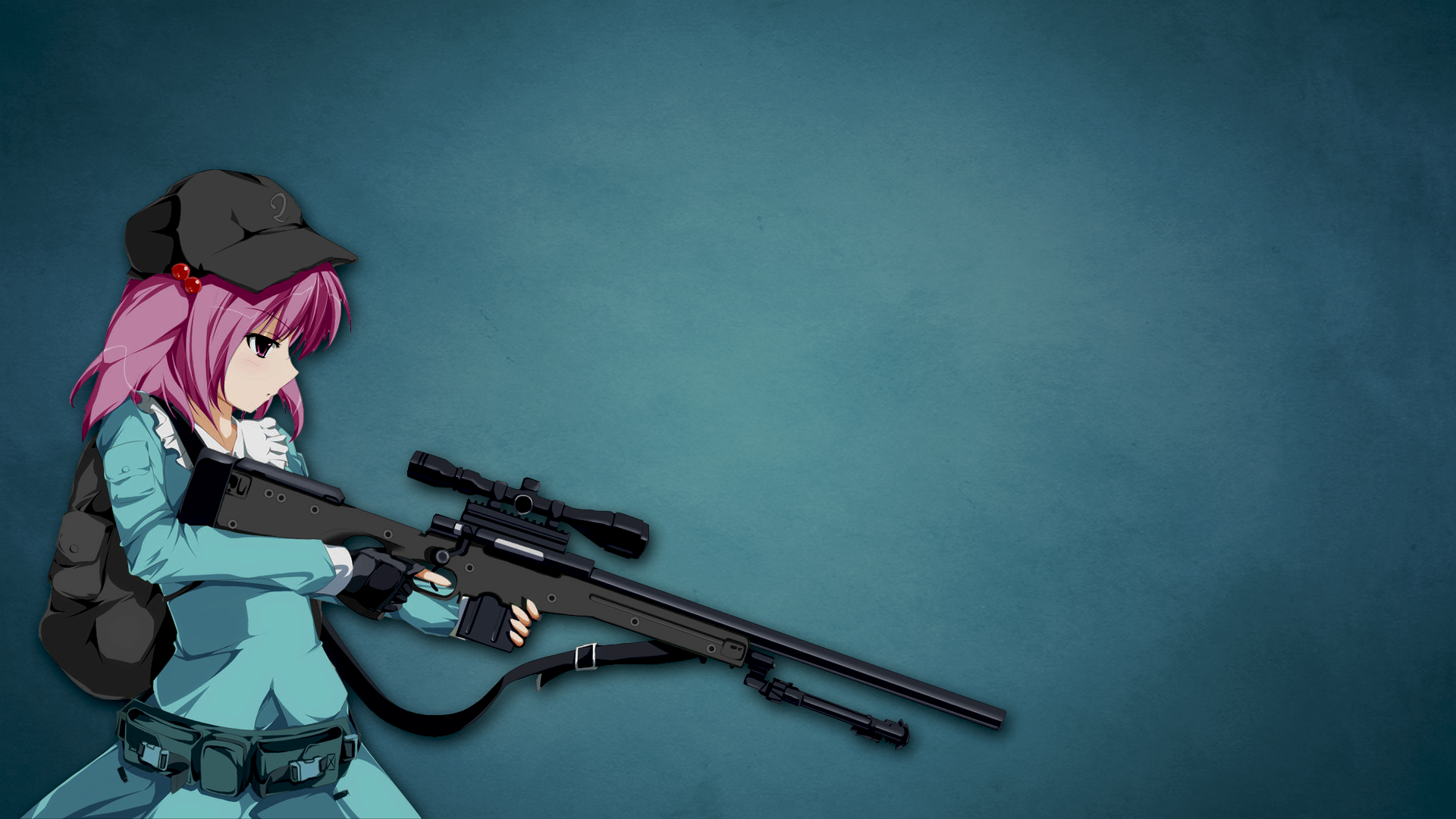 Anime girl with pink hair holding a sniper rifle HD Wallpaper