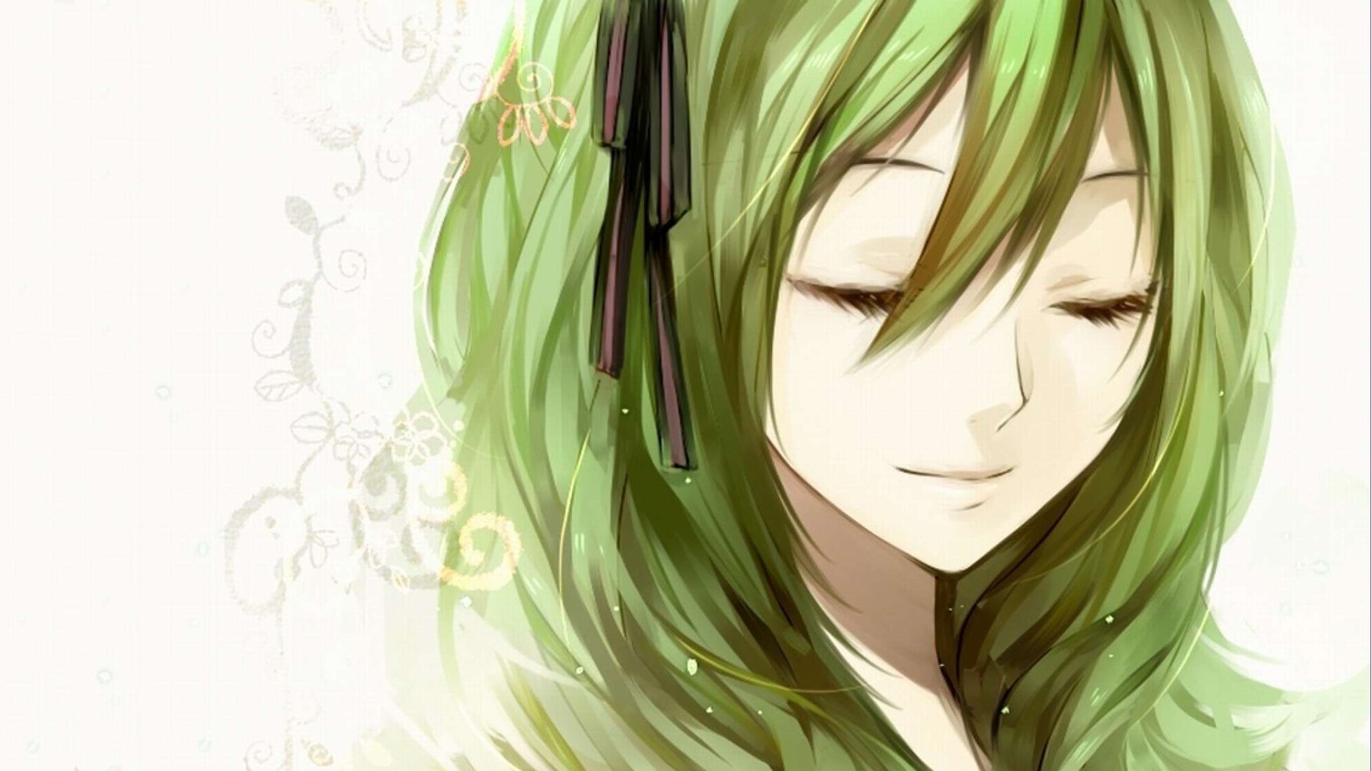 Anime girl with green hair and closed eyes HD Wallpaper
