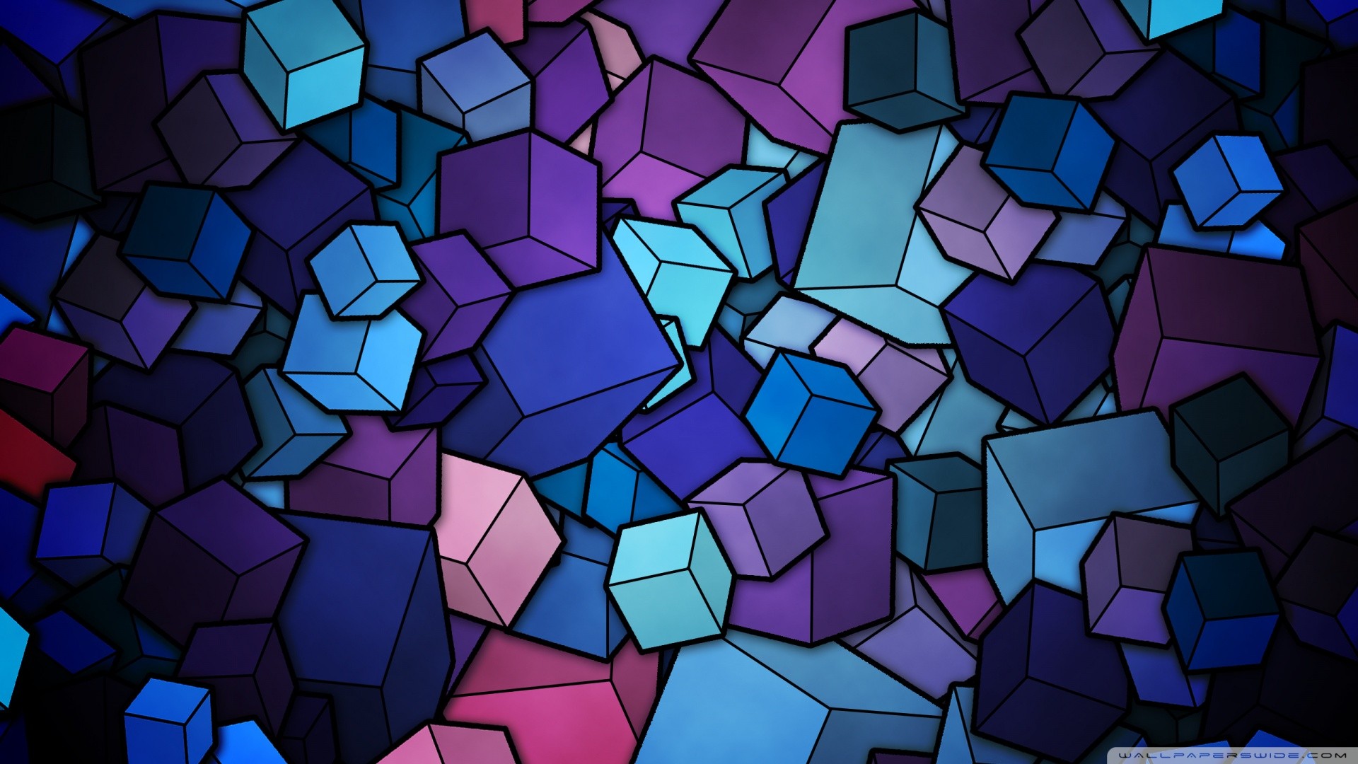 Abstract geometric cubes in shades of blue and purple HD Wallpaper