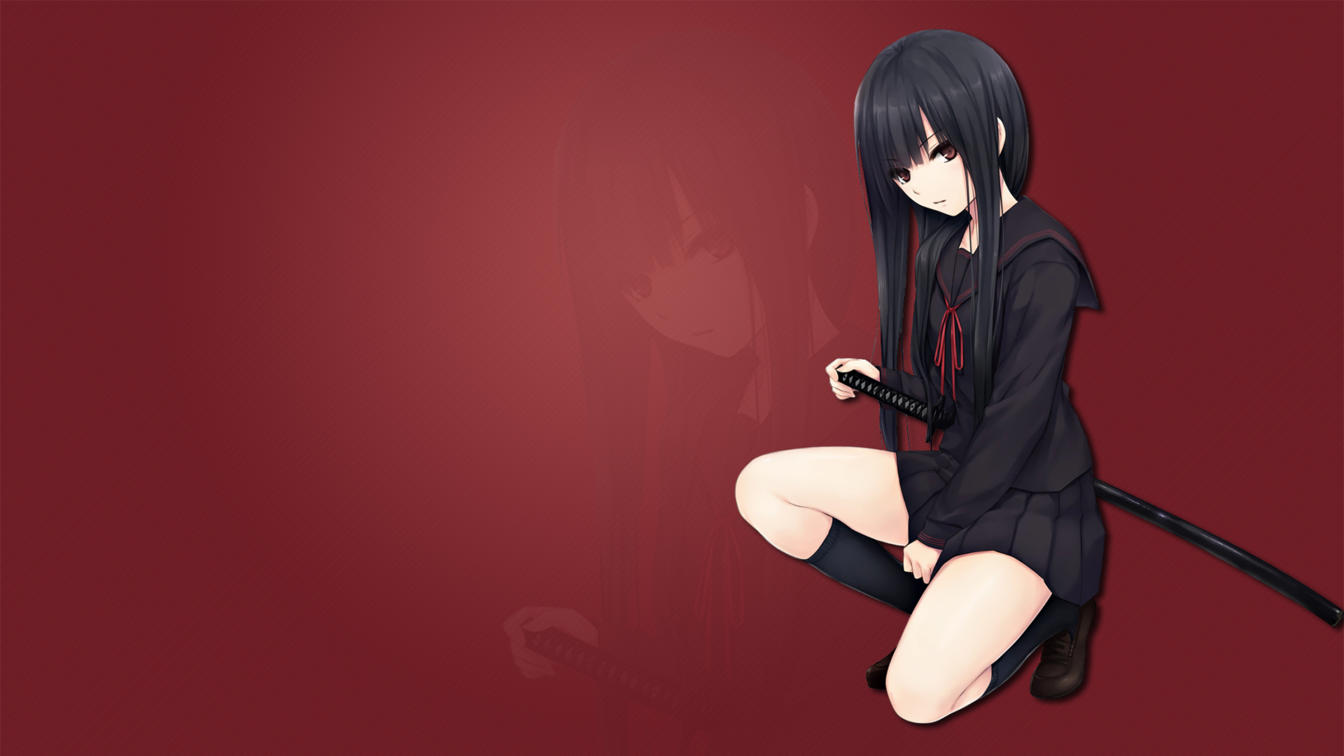 Anime girl with katana in school uniform HD Wallpaper
