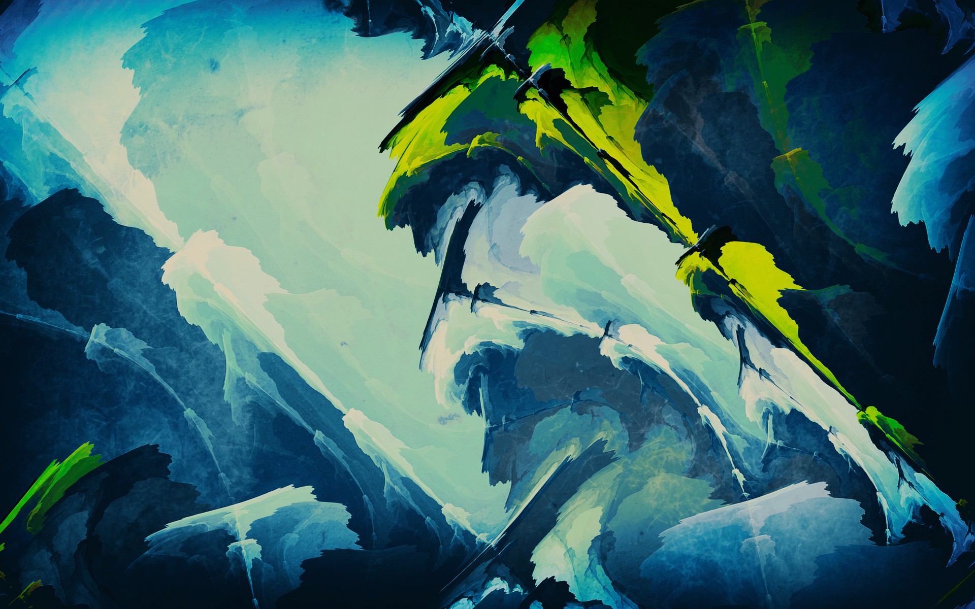 Abstract fractal art with blue and green colors HD Wallpaper