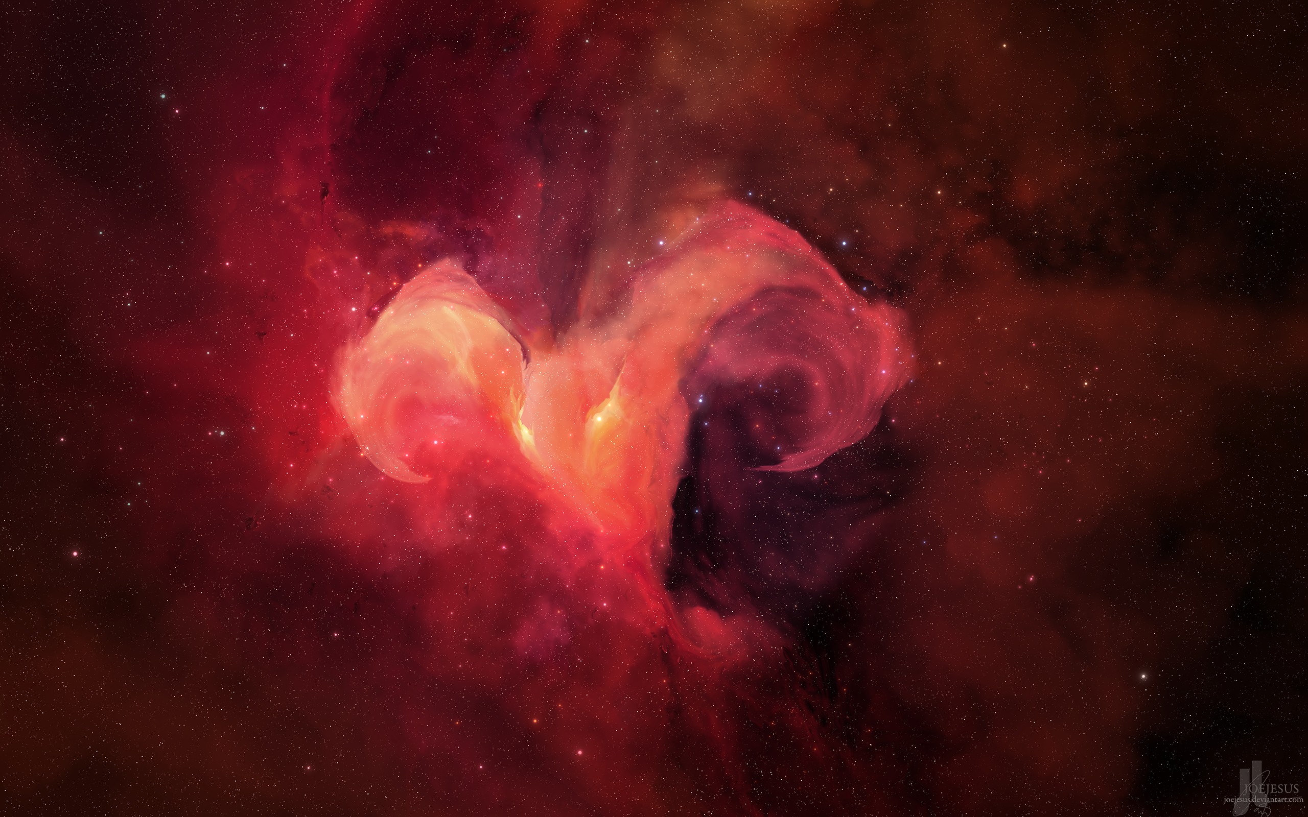 Red and orange nebula with stars HD Wallpaper