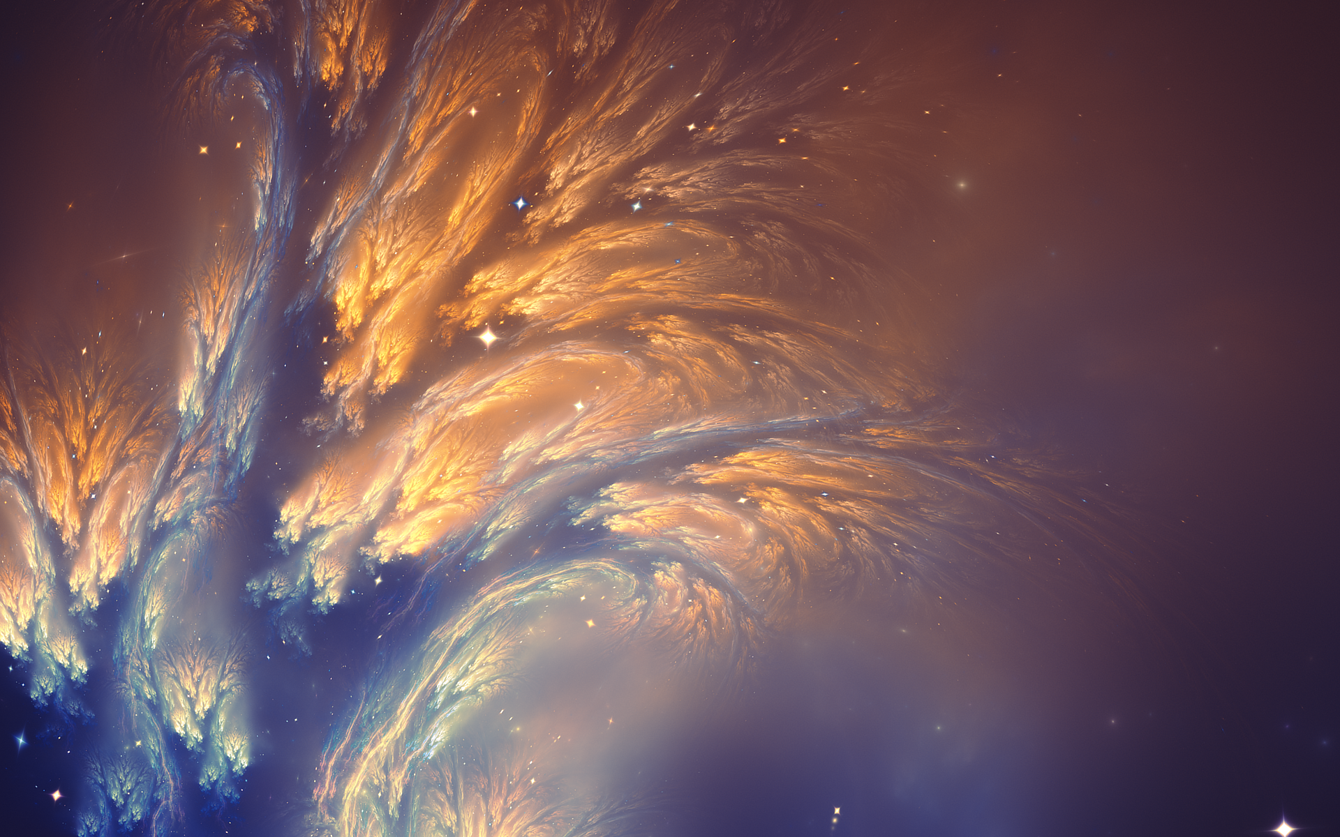 Abstract fractal art with glowing orange and blue elements HD Wallpaper