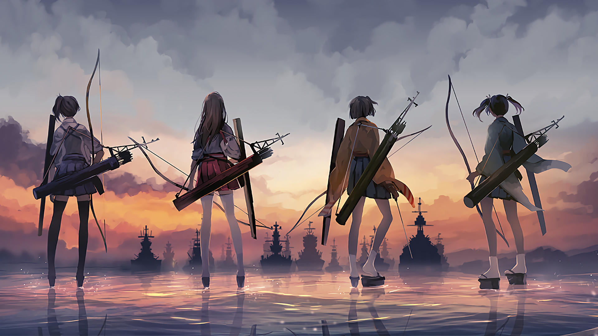 Kantai Collection anime girls with bows and arrows HD Wallpaper