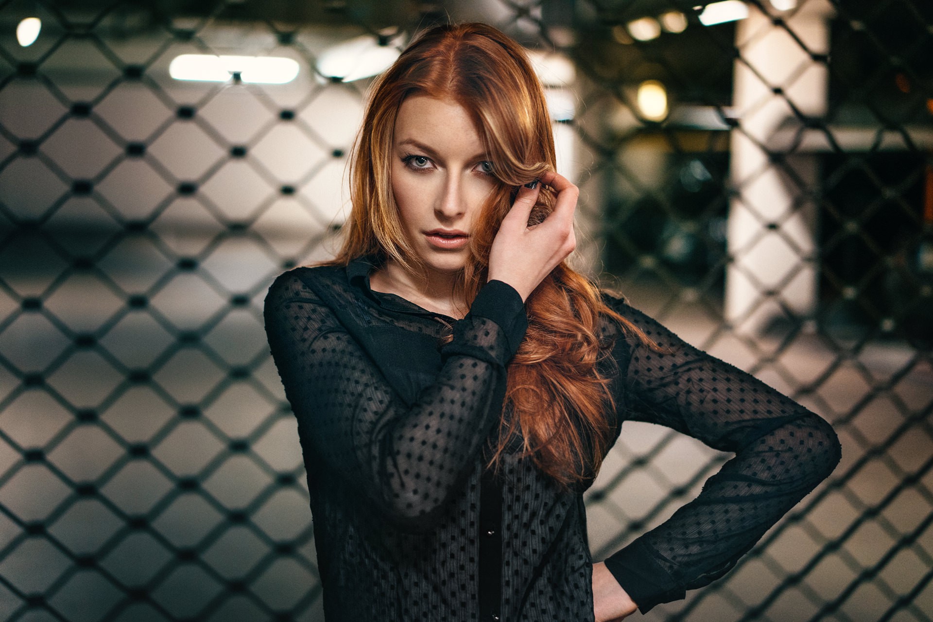 Redhead woman with hands in hair HD Wallpaper