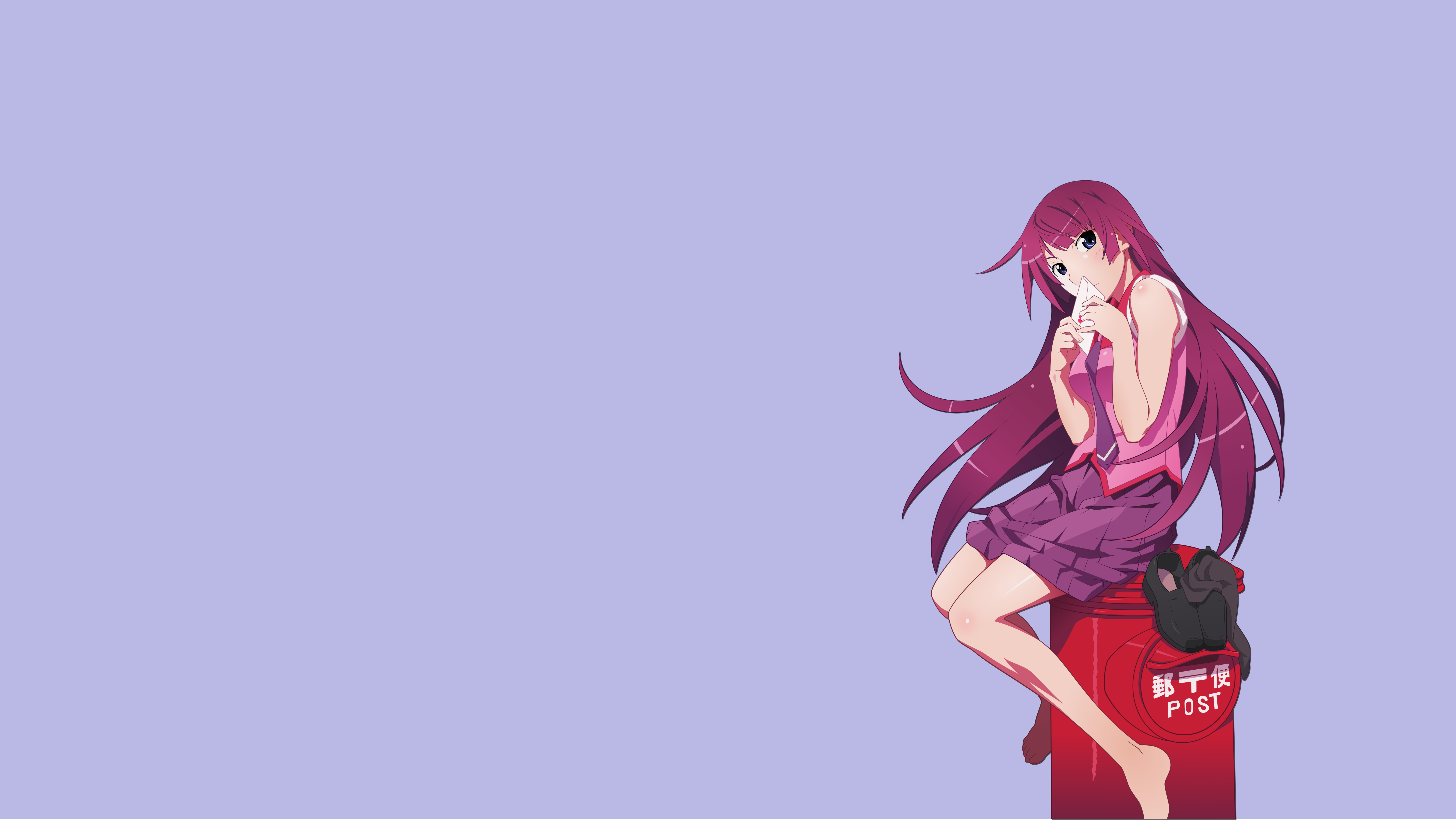 Senjougahara Hitagi from Monogatari Series sitting on a mailbox HD Wallpaper