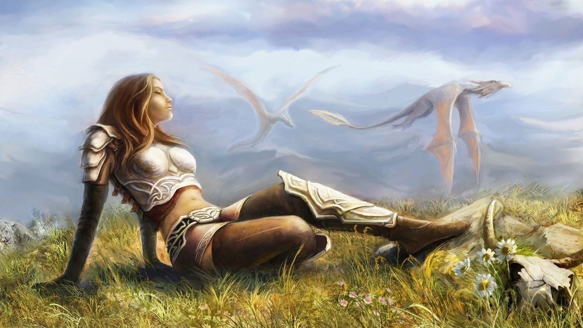 Wyvern, warrior, fantasy art HD Wallpaper