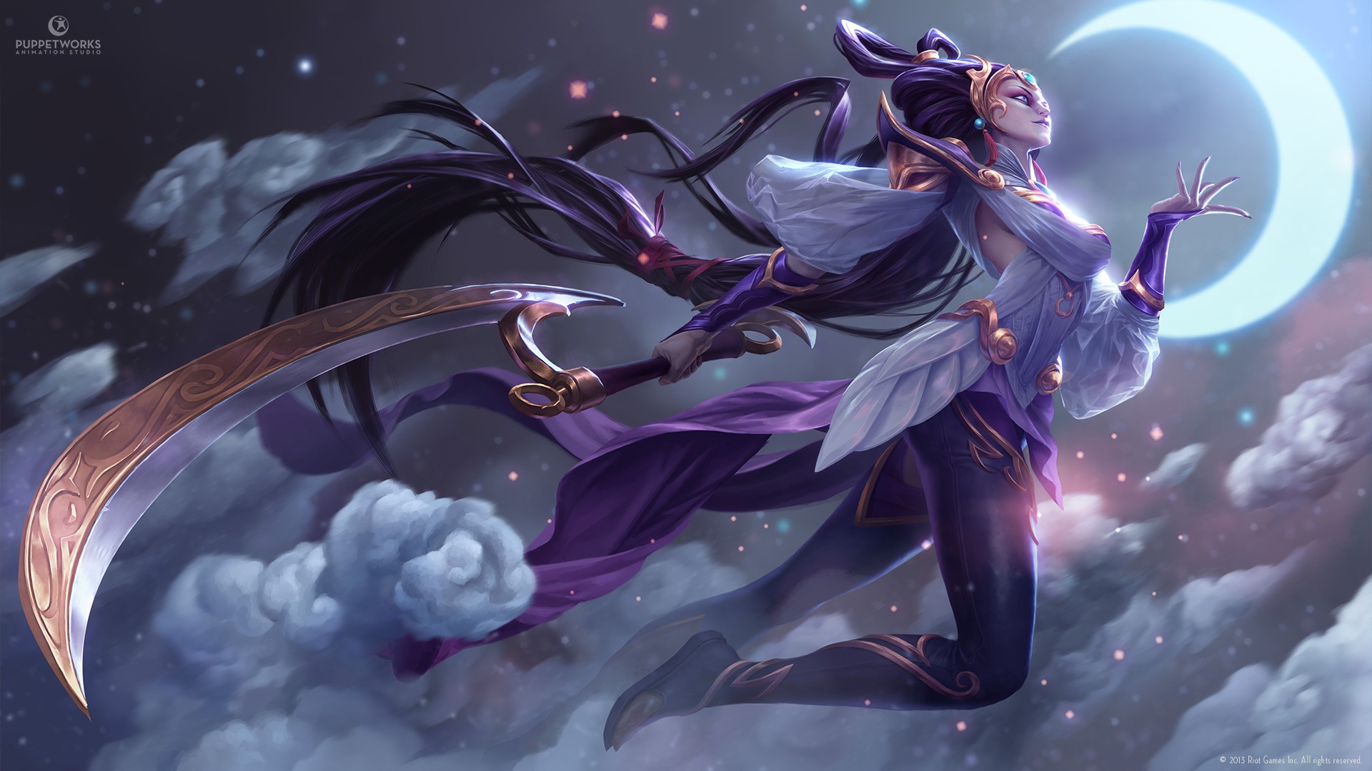 Diana from League of Legends with a crescent moon HD Wallpaper