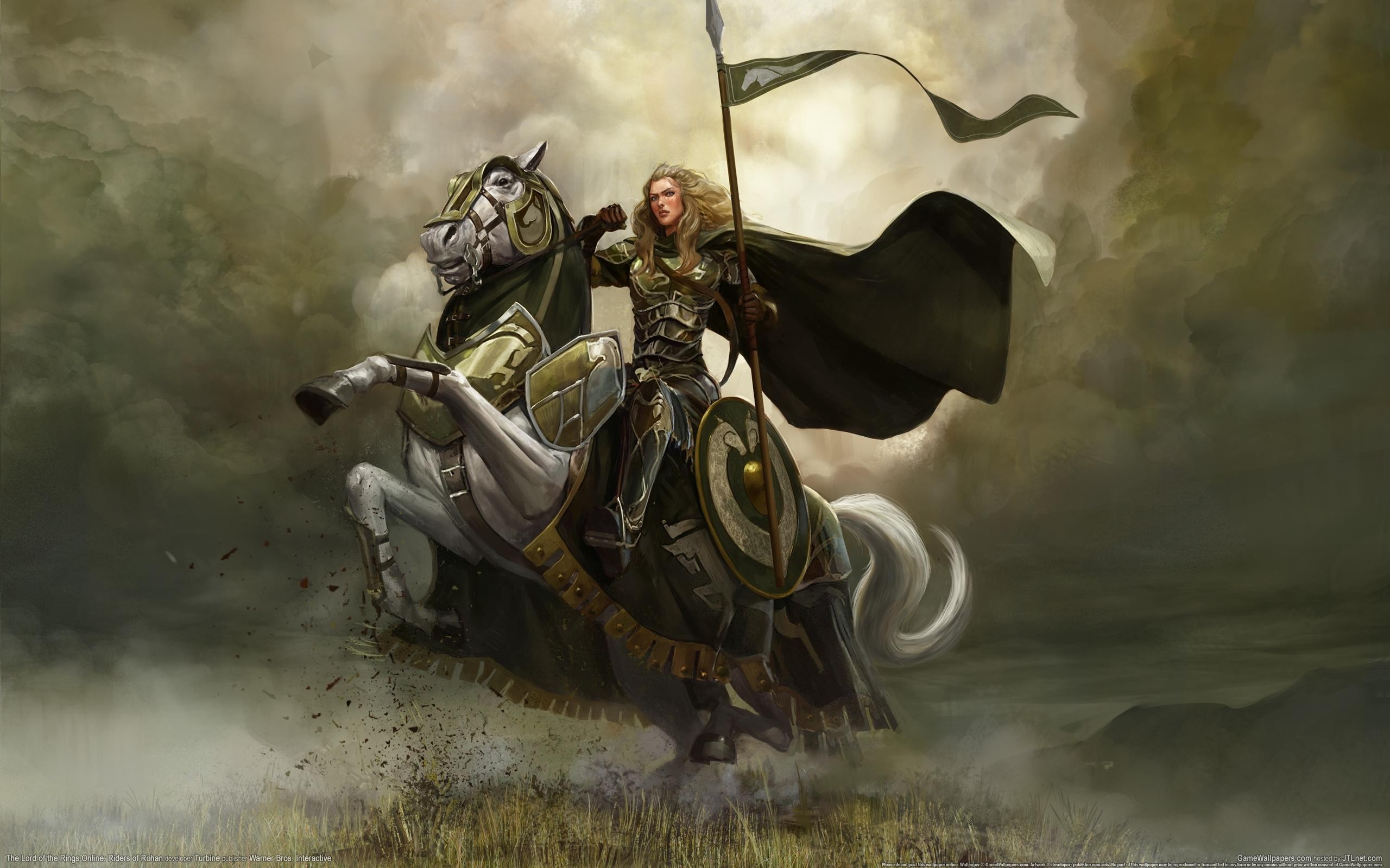 Warrior woman on horseback with a banner HD Wallpaper