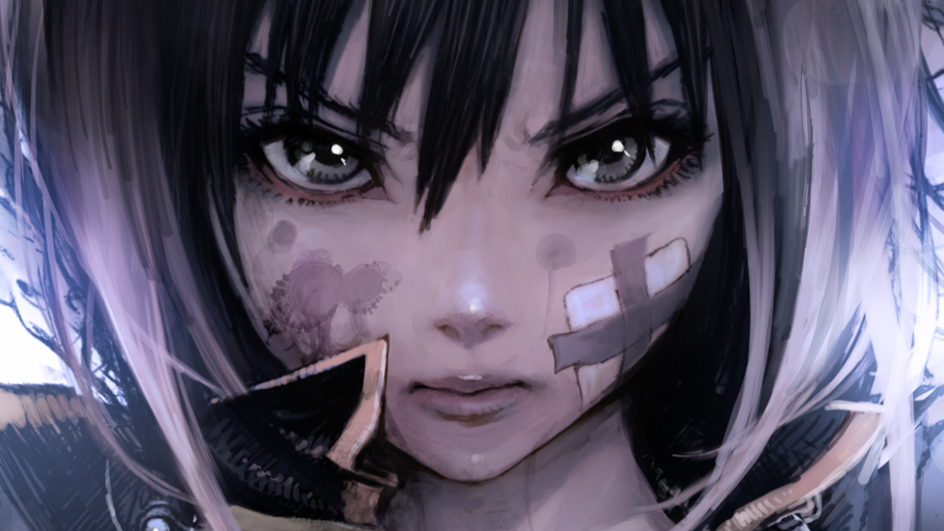 Anime girl with bandages and bruises HD Wallpaper