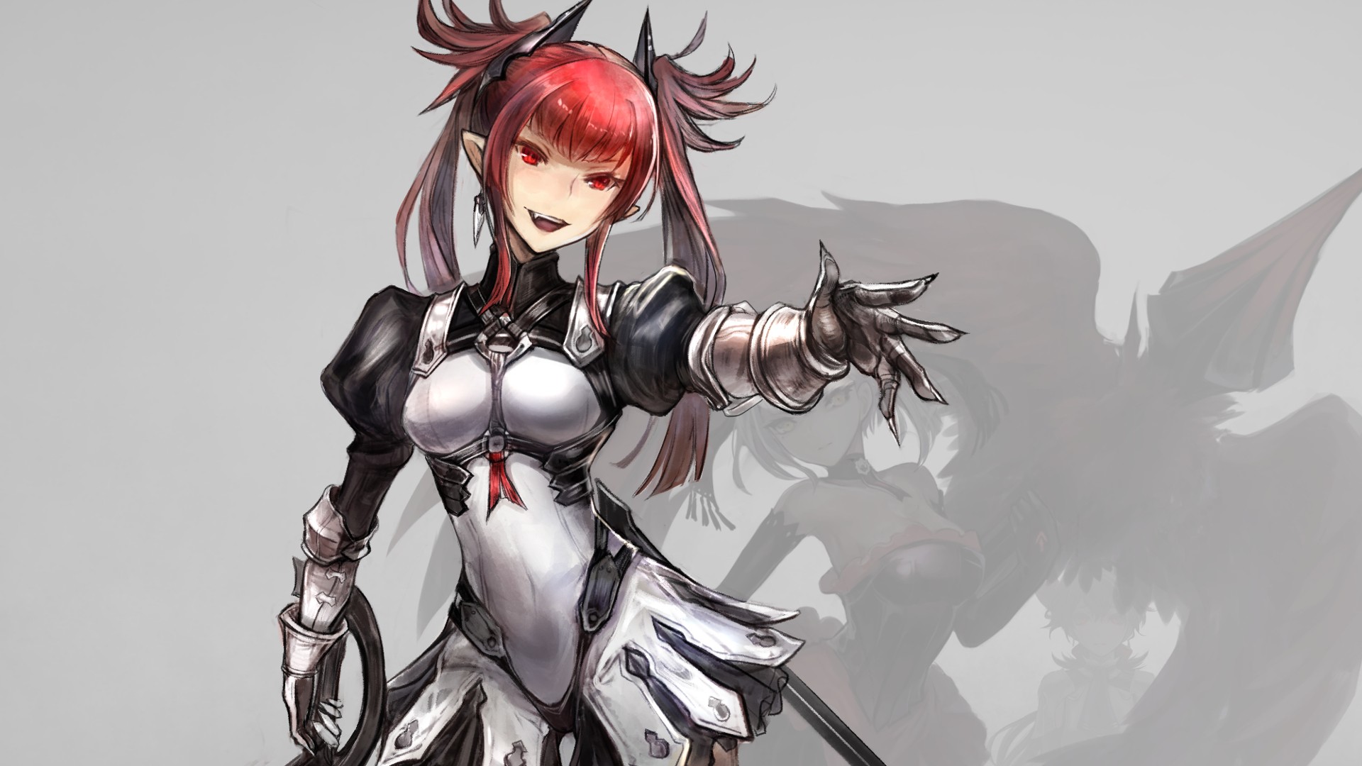Anime girl with red hair and fangs HD Wallpaper