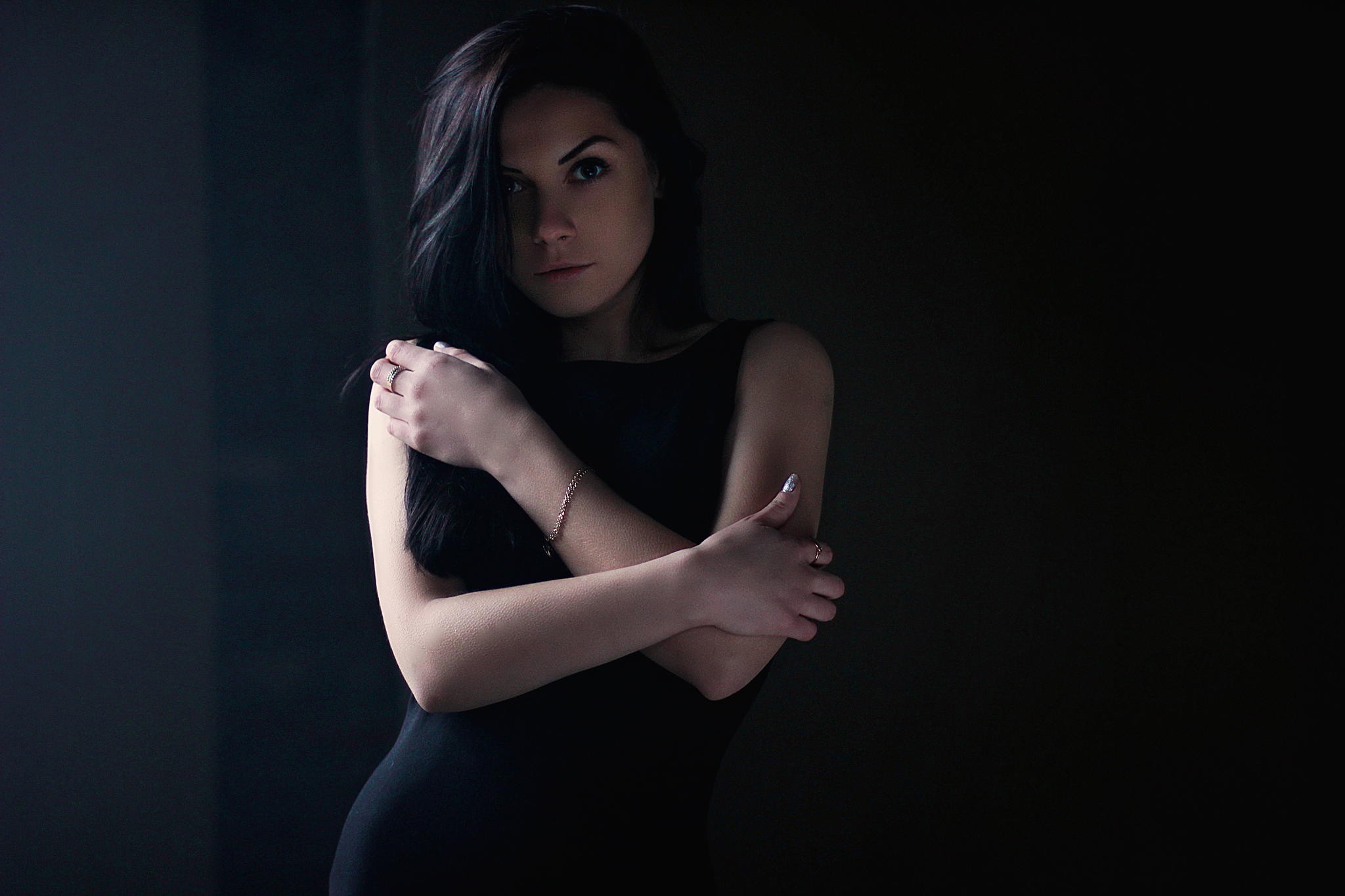 Anna Sergienko in a black dress HD Wallpaper