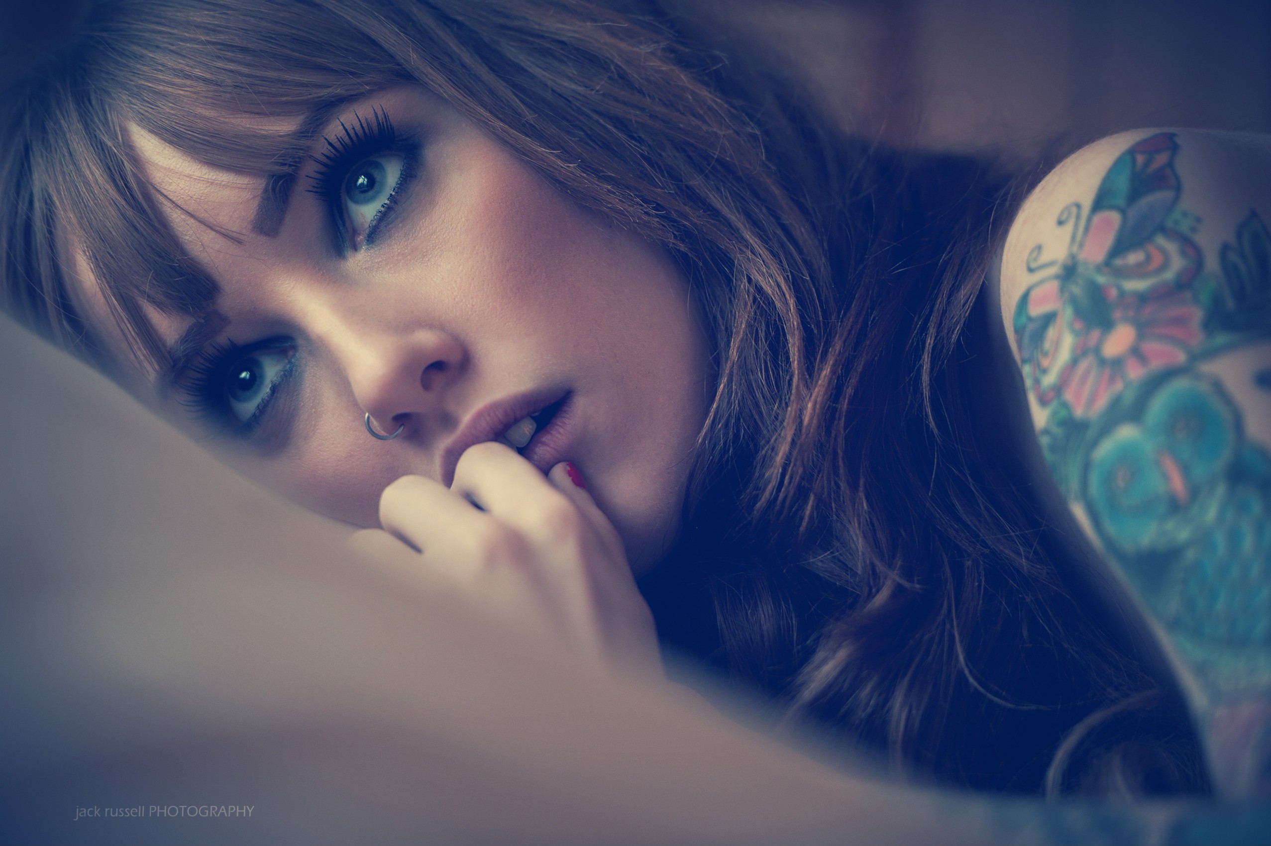 Woman with tattoo and nose ring HD Wallpaper