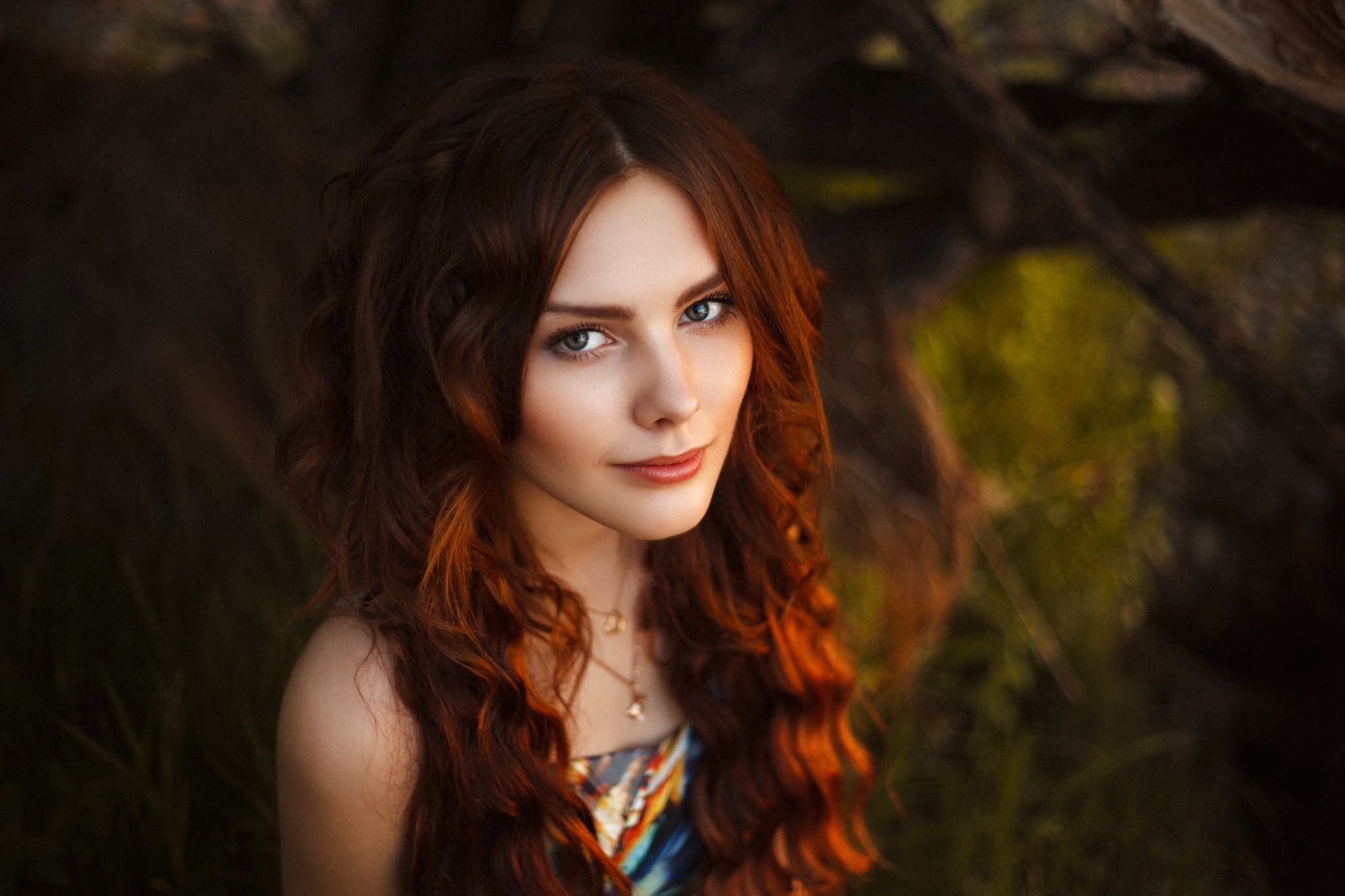 Portrait of a young woman with long red hair HD Wallpaper