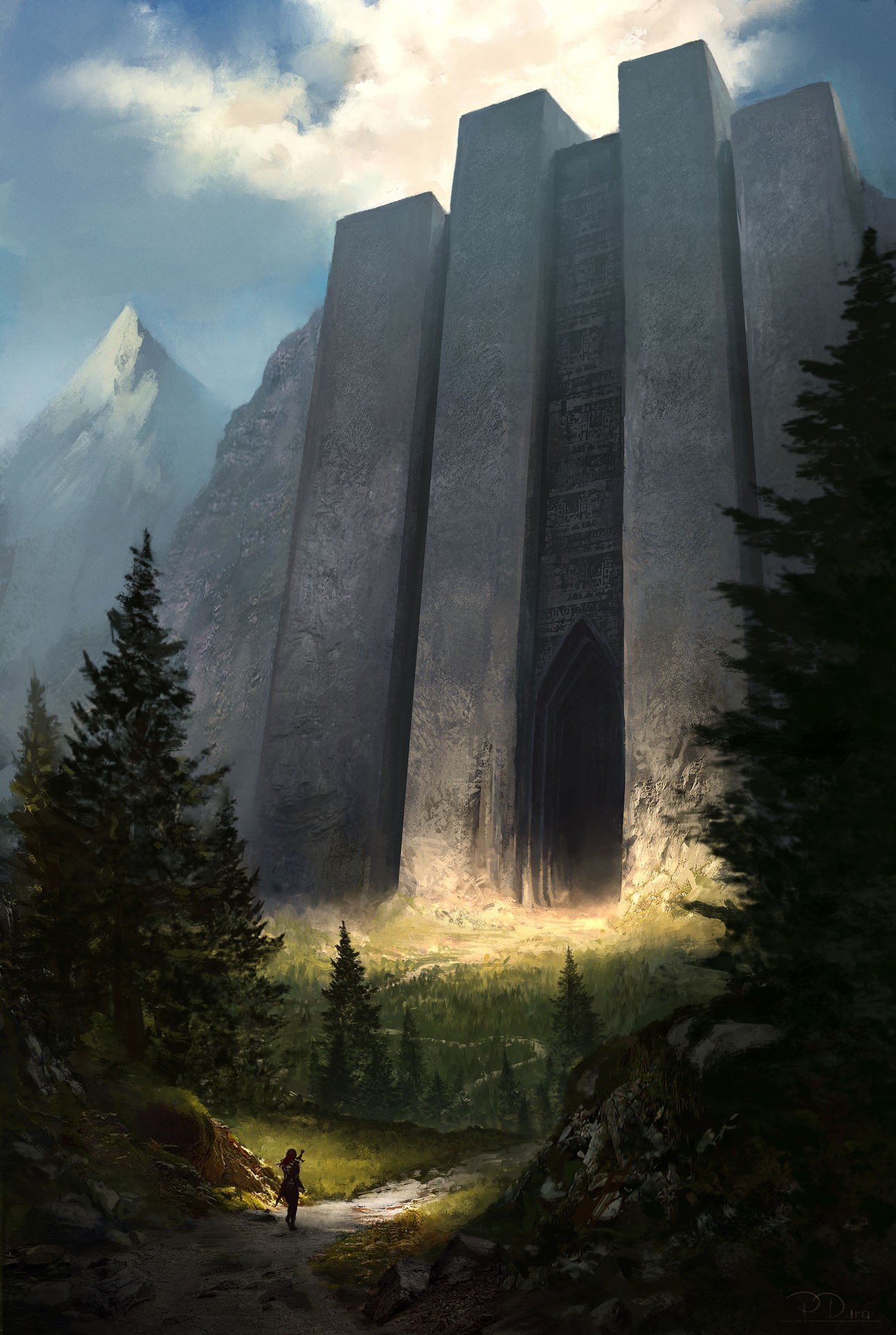 Massive stone structure in a mountain landscape HD Wallpaper