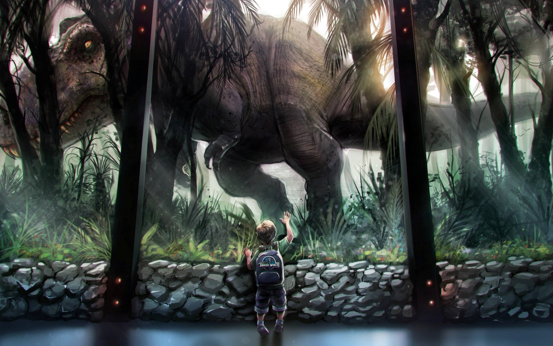 Jurassic World artwork with child and dinosaur HD Wallpaper