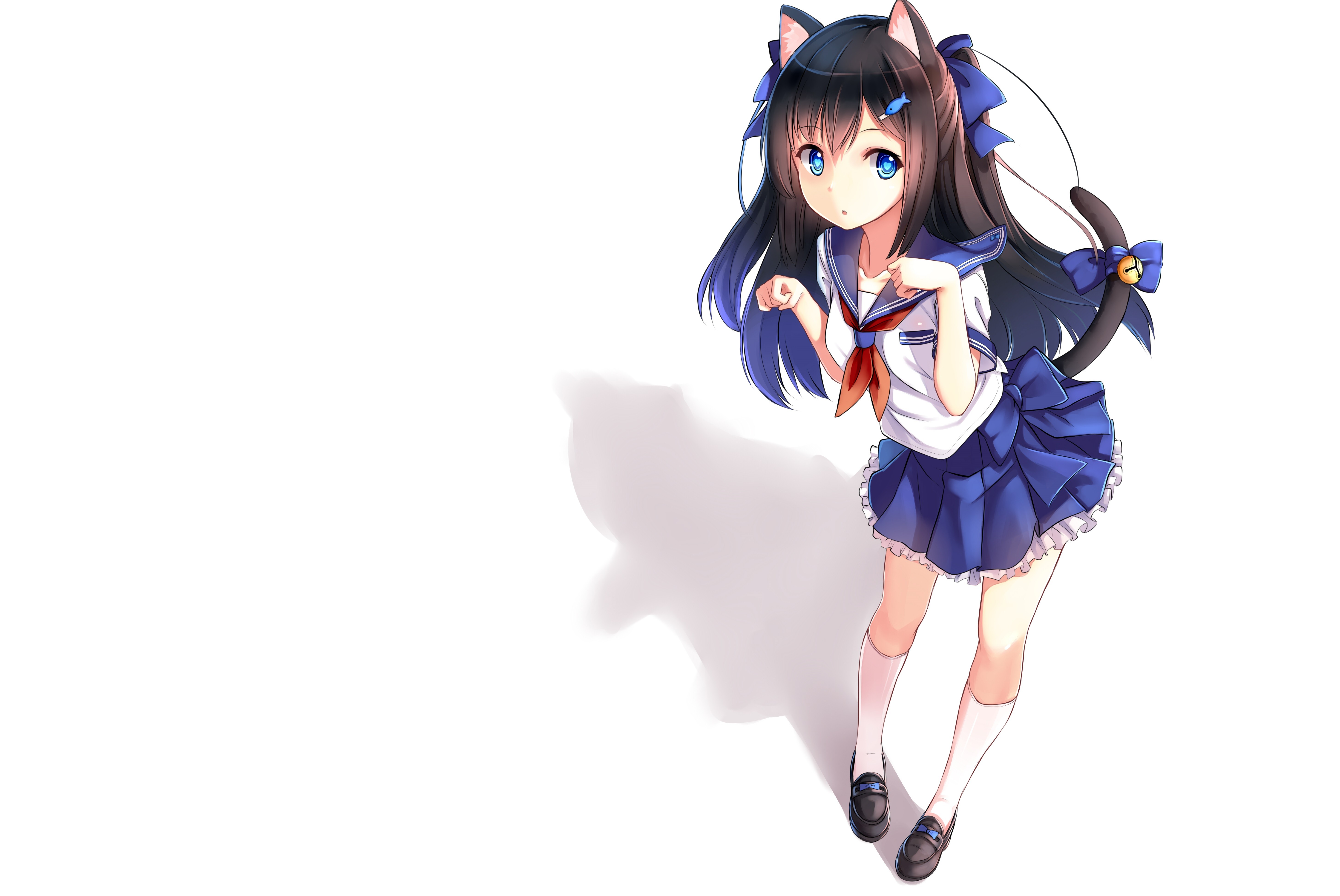 Anime cat girl in a sailor uniform HD Wallpaper