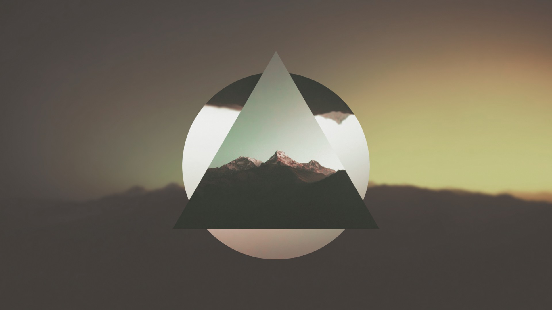 Geometric overlay on mountain landscape at sunset HD Wallpaper