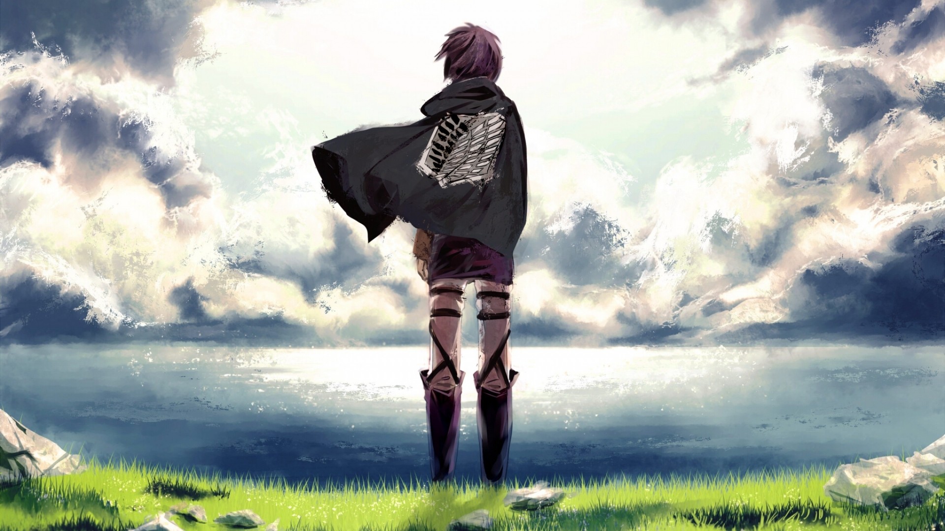 Shingeki no Kyojin character standing by the sea HD Wallpaper