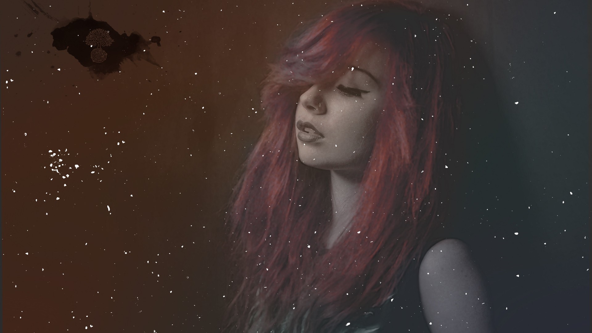 Woman with red hair and closed eyes HD Wallpaper