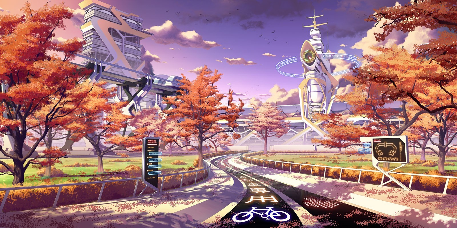 Futuristic city in Japan during autumn sunset HD Wallpaper