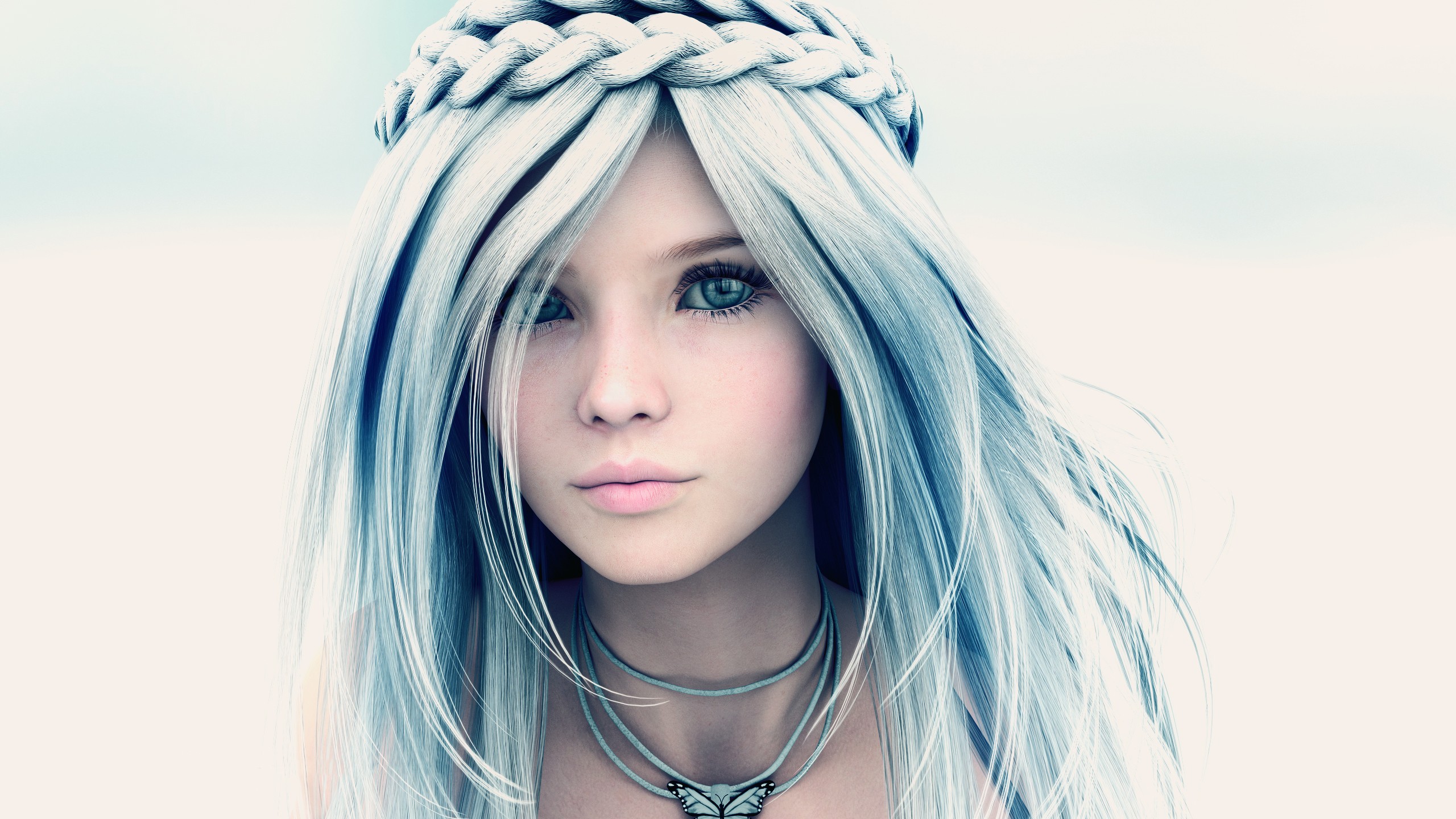 Woman with white hair and blue eyes HD Wallpaper