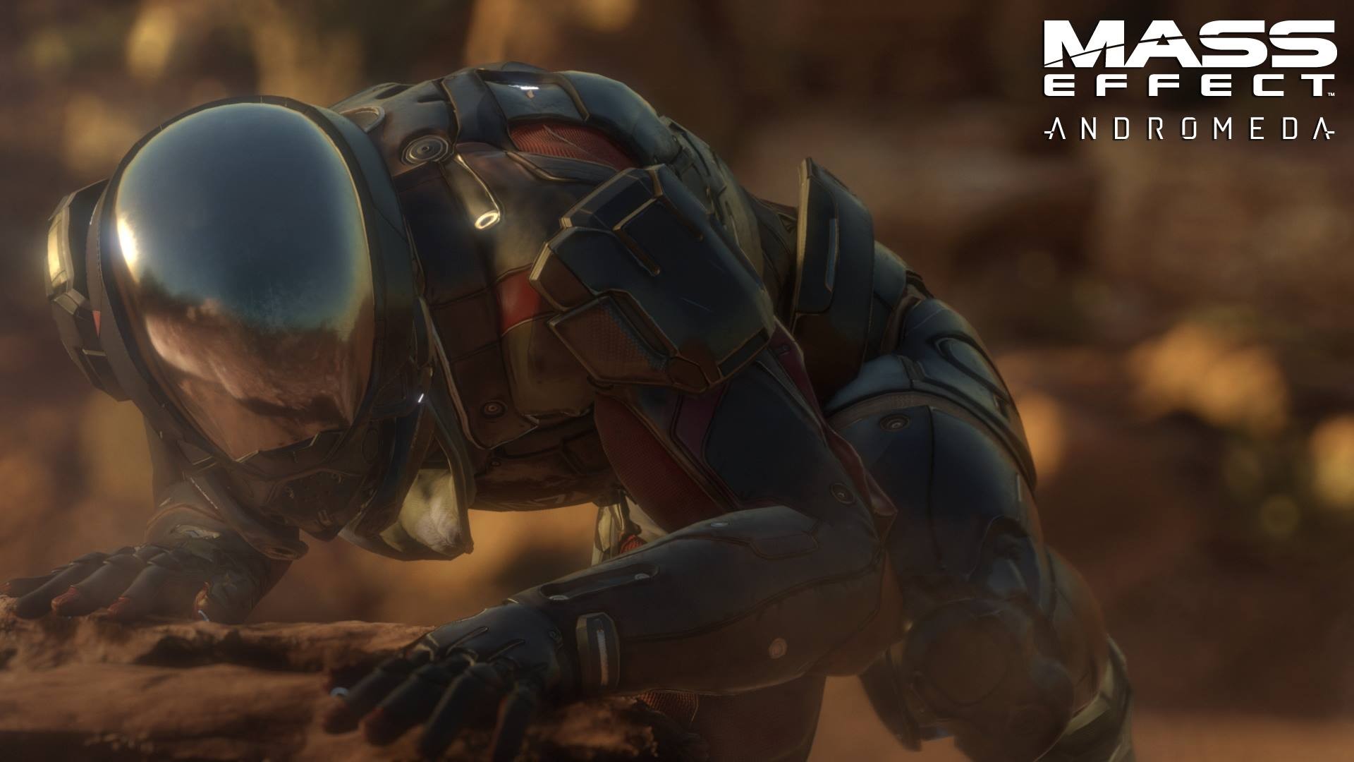 Mass Effect: Andromeda character on rocky terrain HD Wallpaper