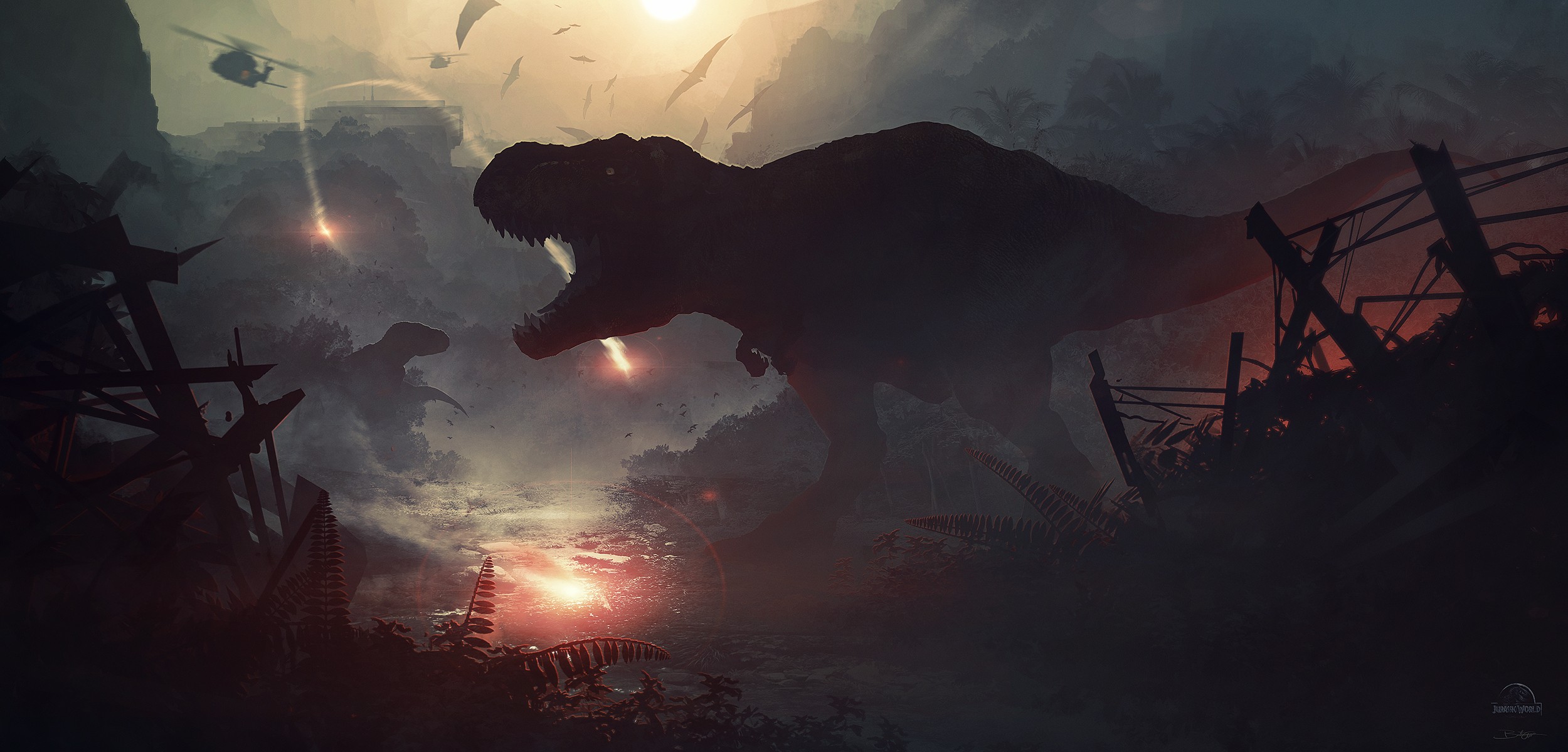 Jurassic World, dinosaurs, digital art, apocalyptic HD Wallpaper