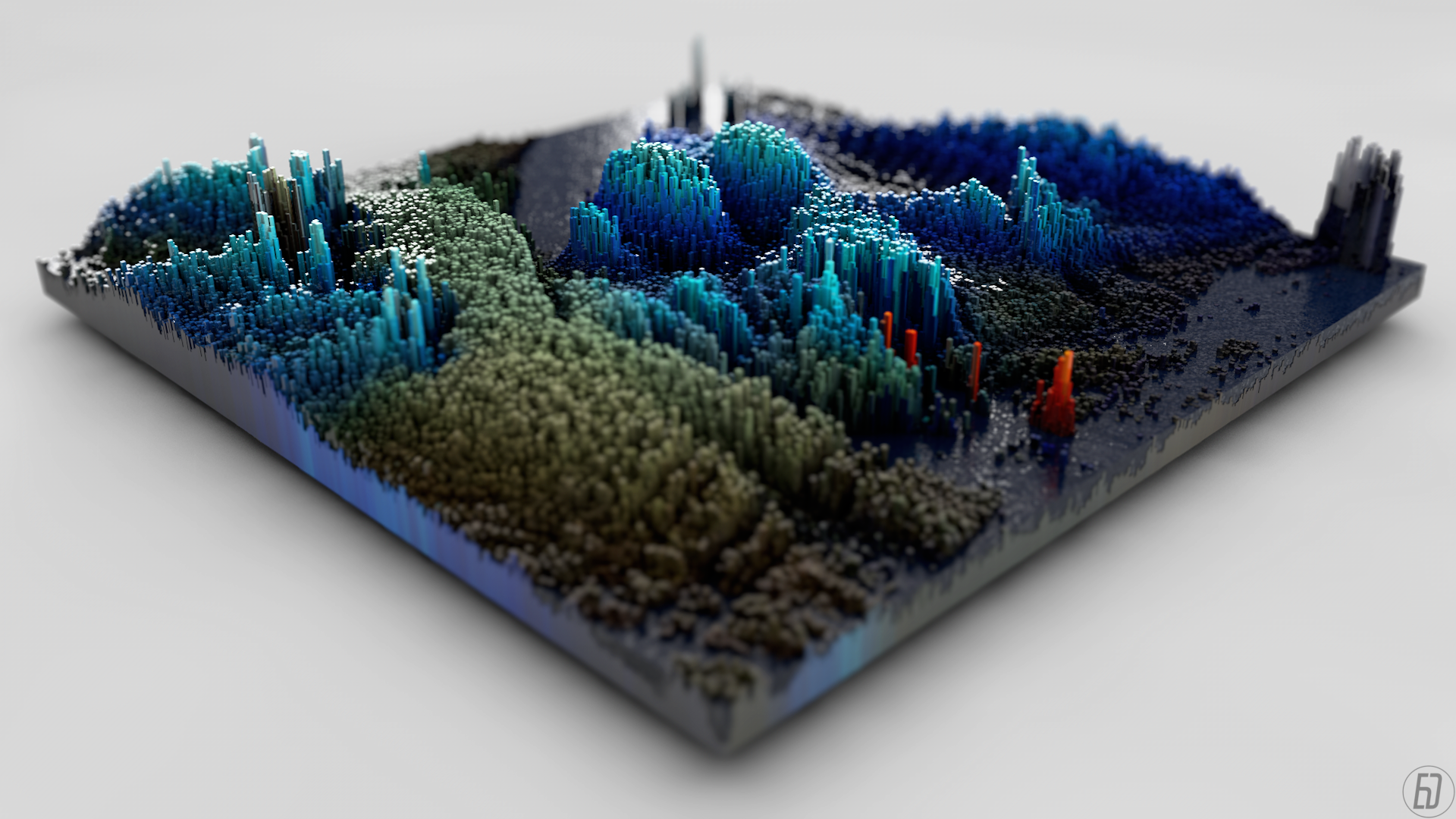 3D abstract landscape with colorful voxel art HD Wallpaper