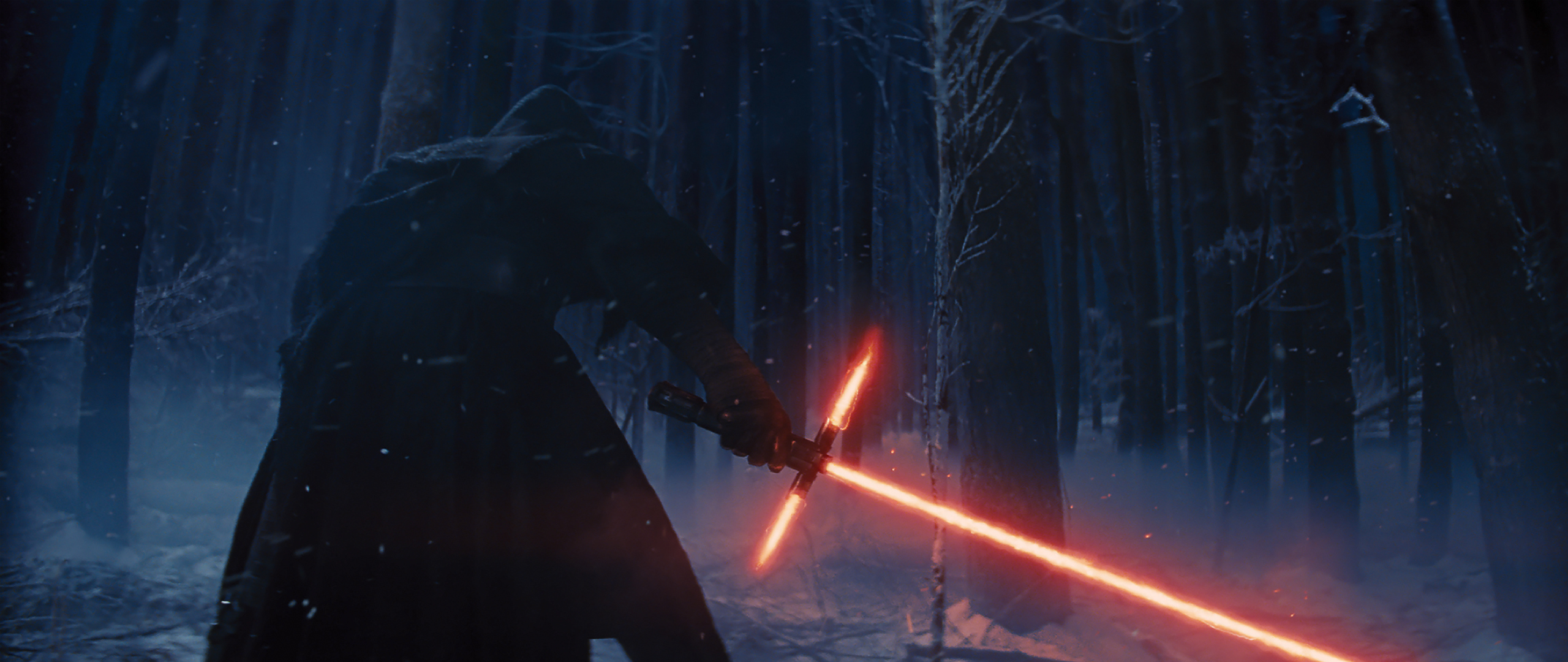 Kylo Ren with Lightsaber in Snowy Forest HD Wallpaper