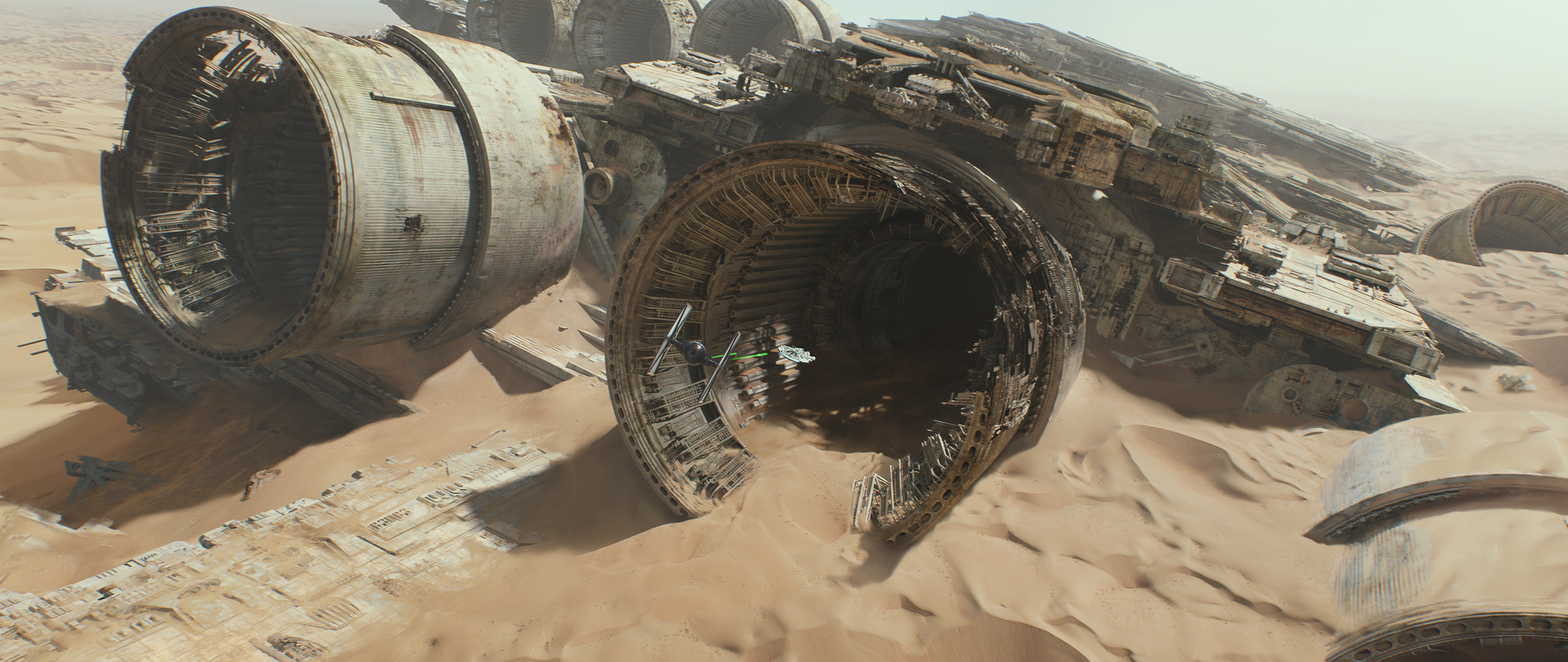 Star Wars: The Force Awakens wreckage in desert HD Wallpaper