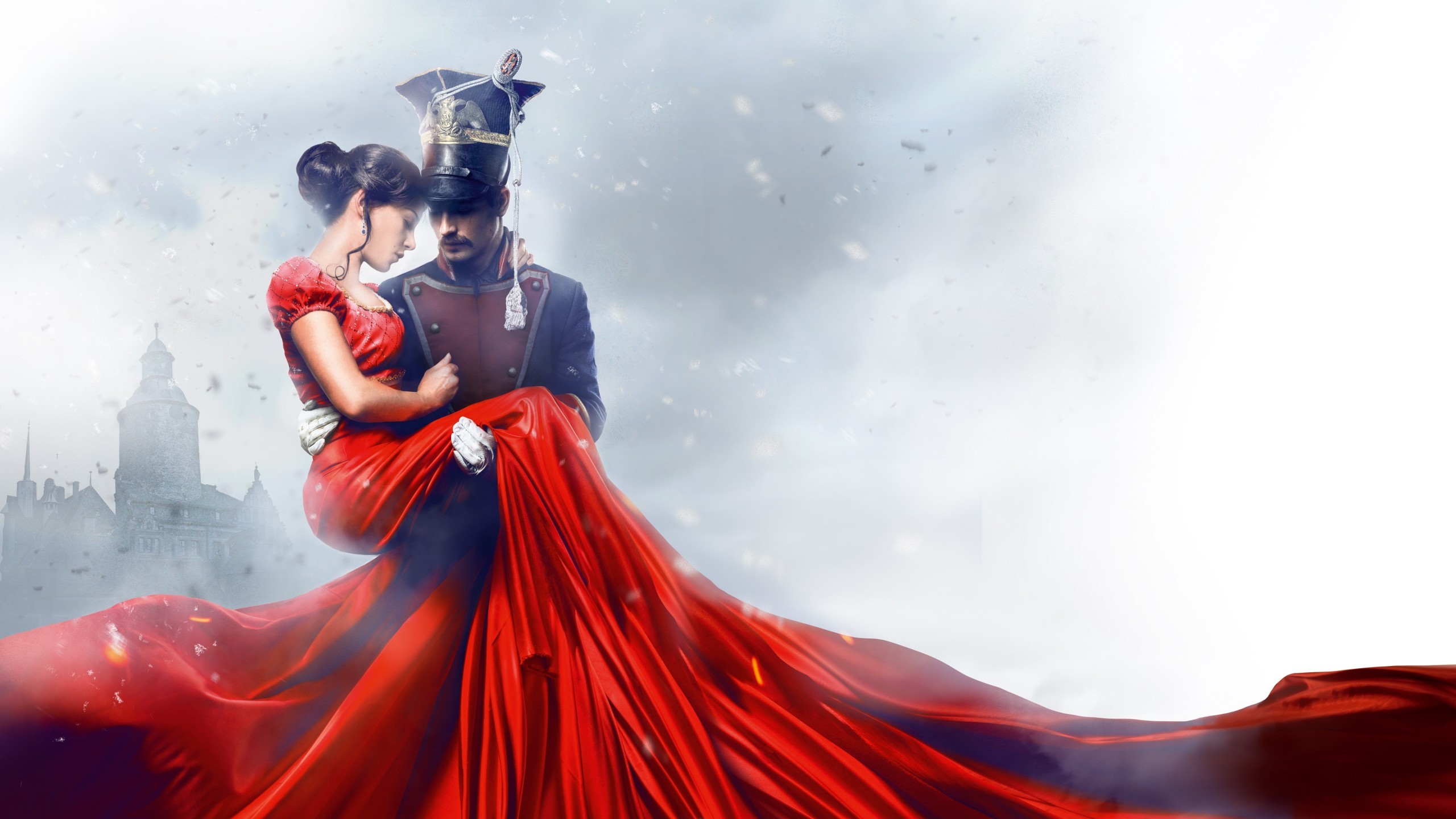 Ulanskaya Ballada: Soldier carrying a woman in a red dress HD Wallpaper