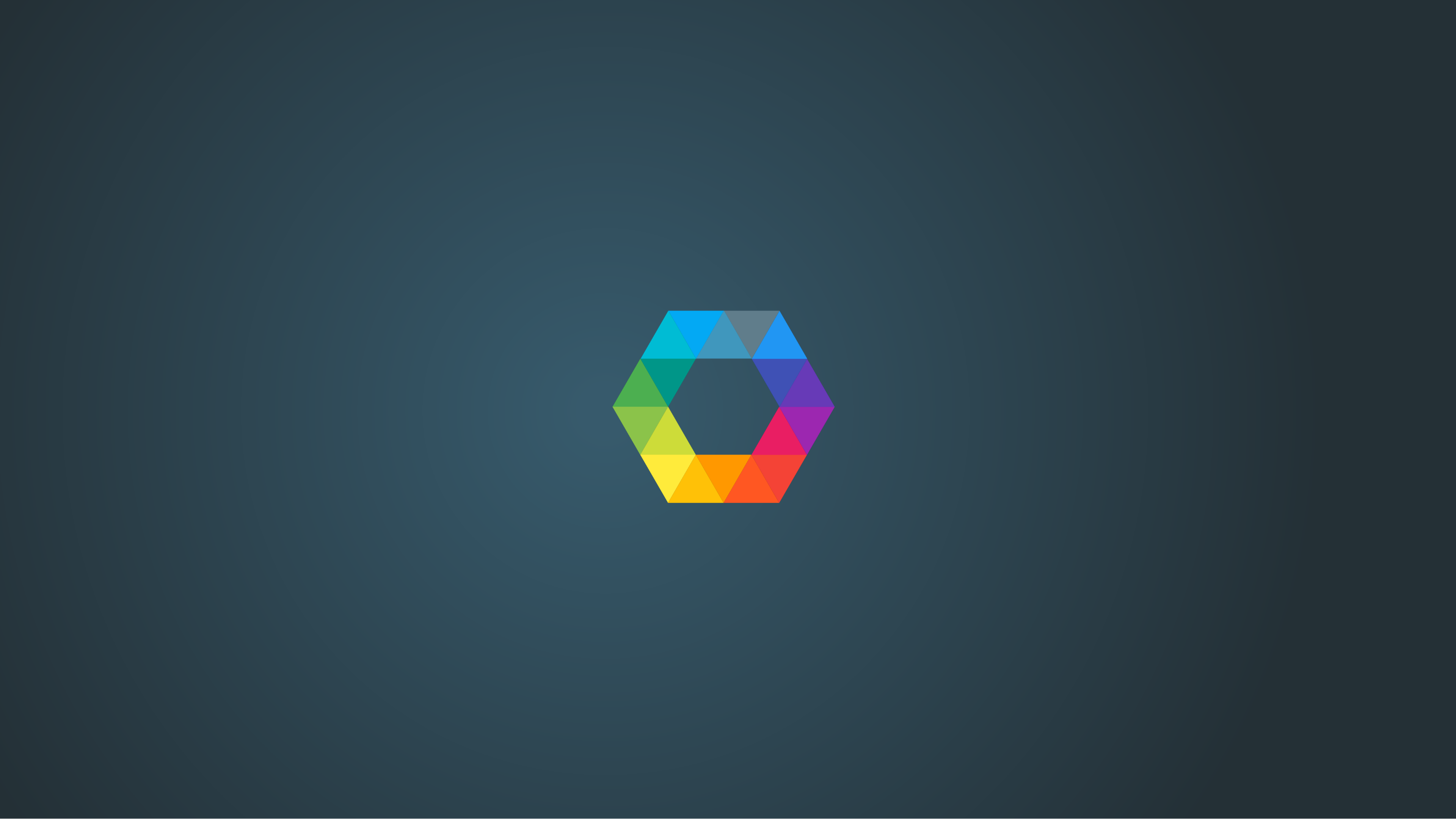 Minimalist colorful hexagon logo on dark background HD Wallpaper