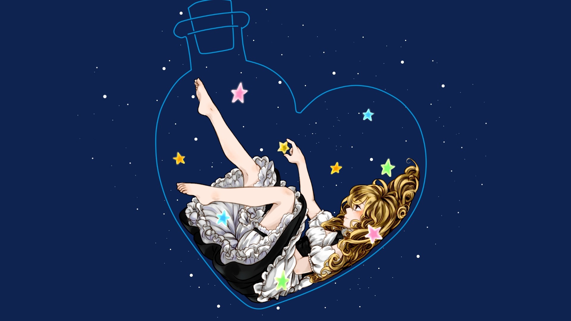 Kirisame Marisa in a bottle with stars HD Wallpaper