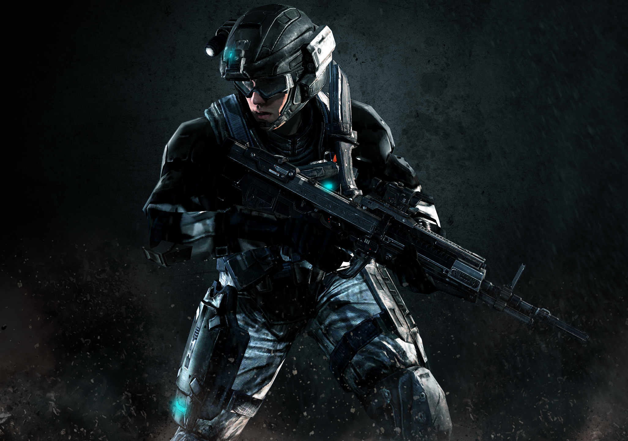 Soldier with a machine gun in military armor HD Wallpaper