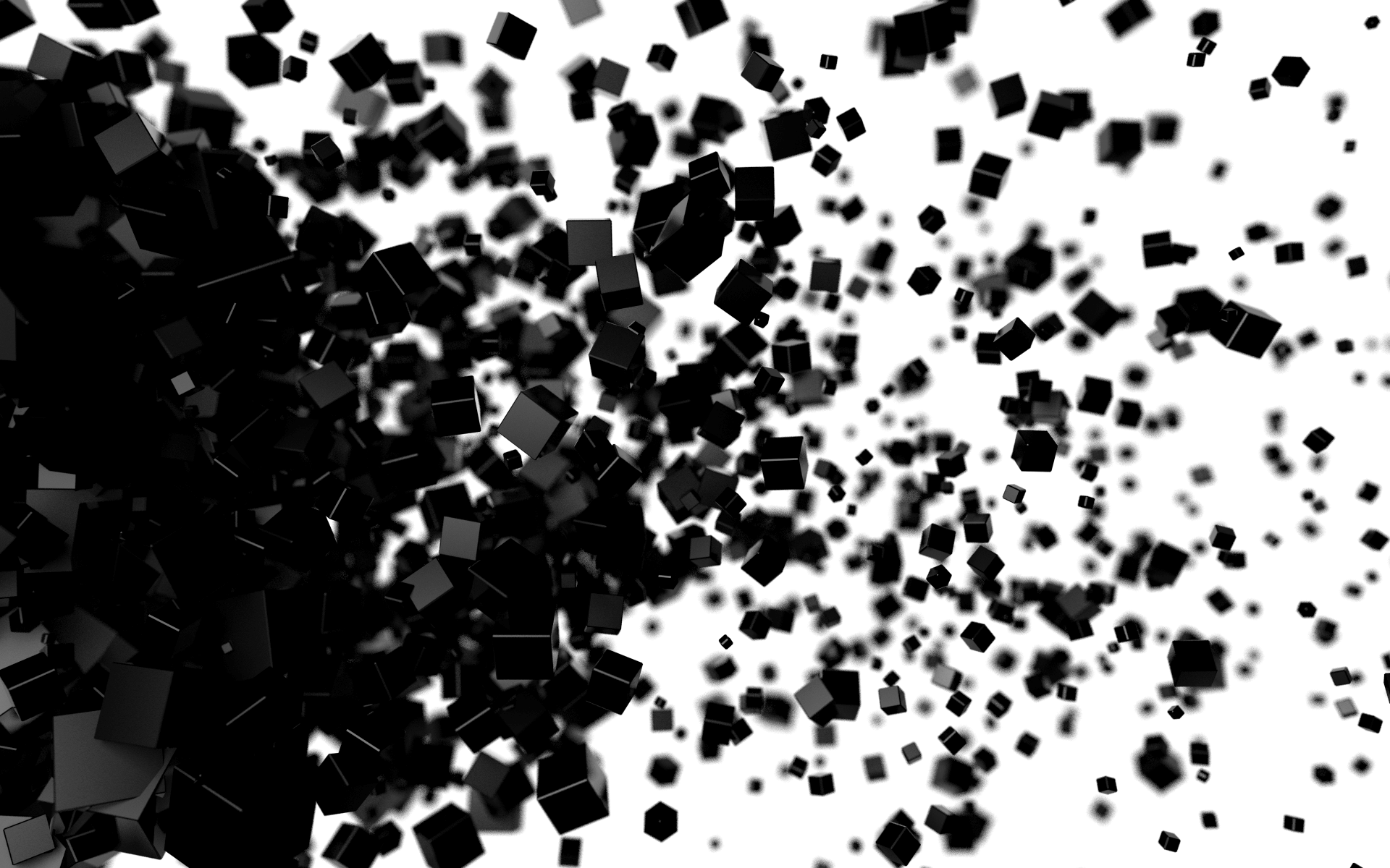 Abstract 3D black cubes exploding on white background HD Wallpaper