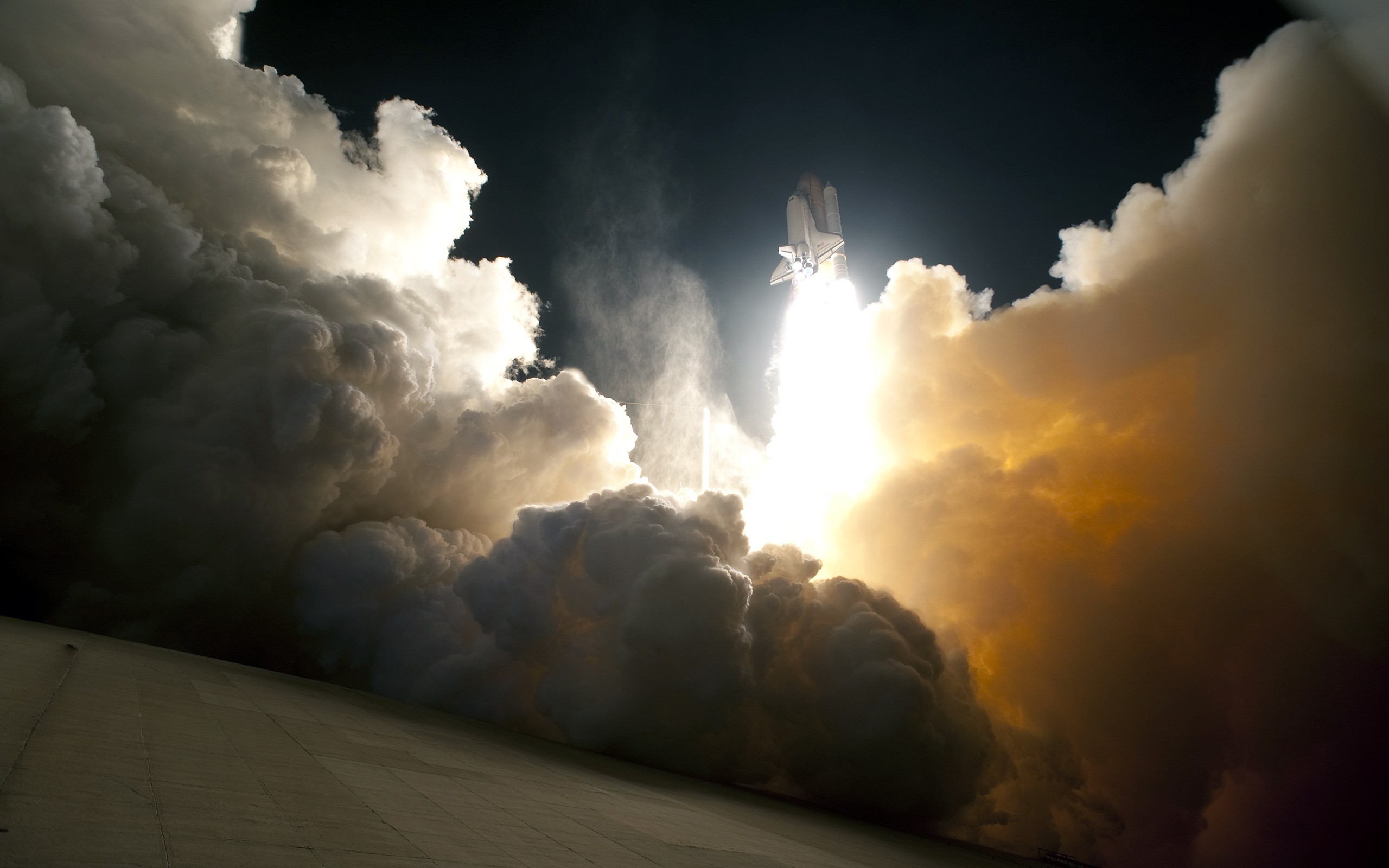 Space Shuttle Launch with Massive Smoke Plume HD Wallpaper